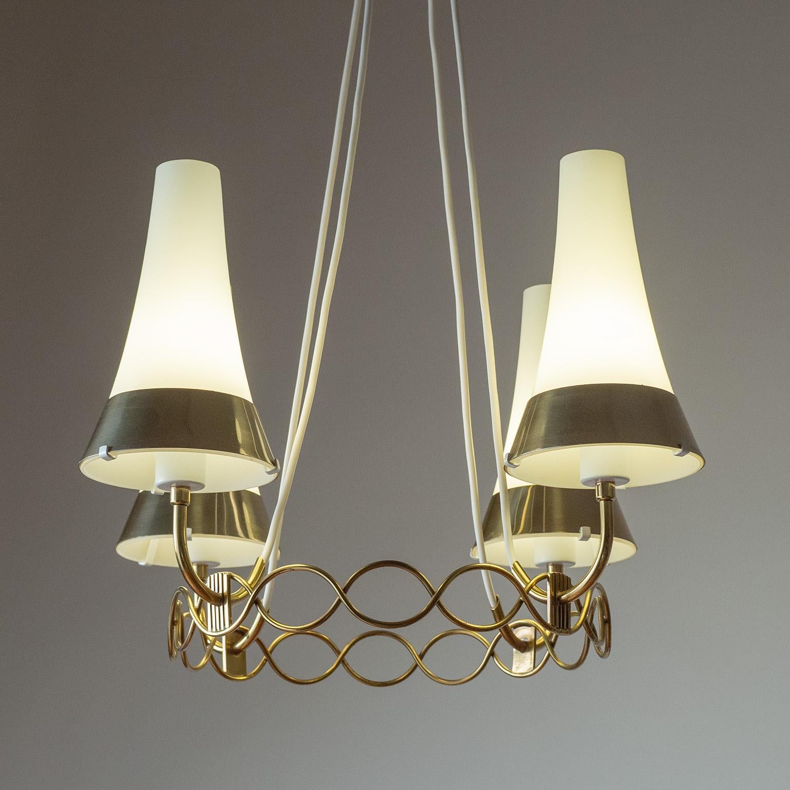 Mid-Century Modern Austrian Brass And Glass Suspension Light, circa 1960 For Sale