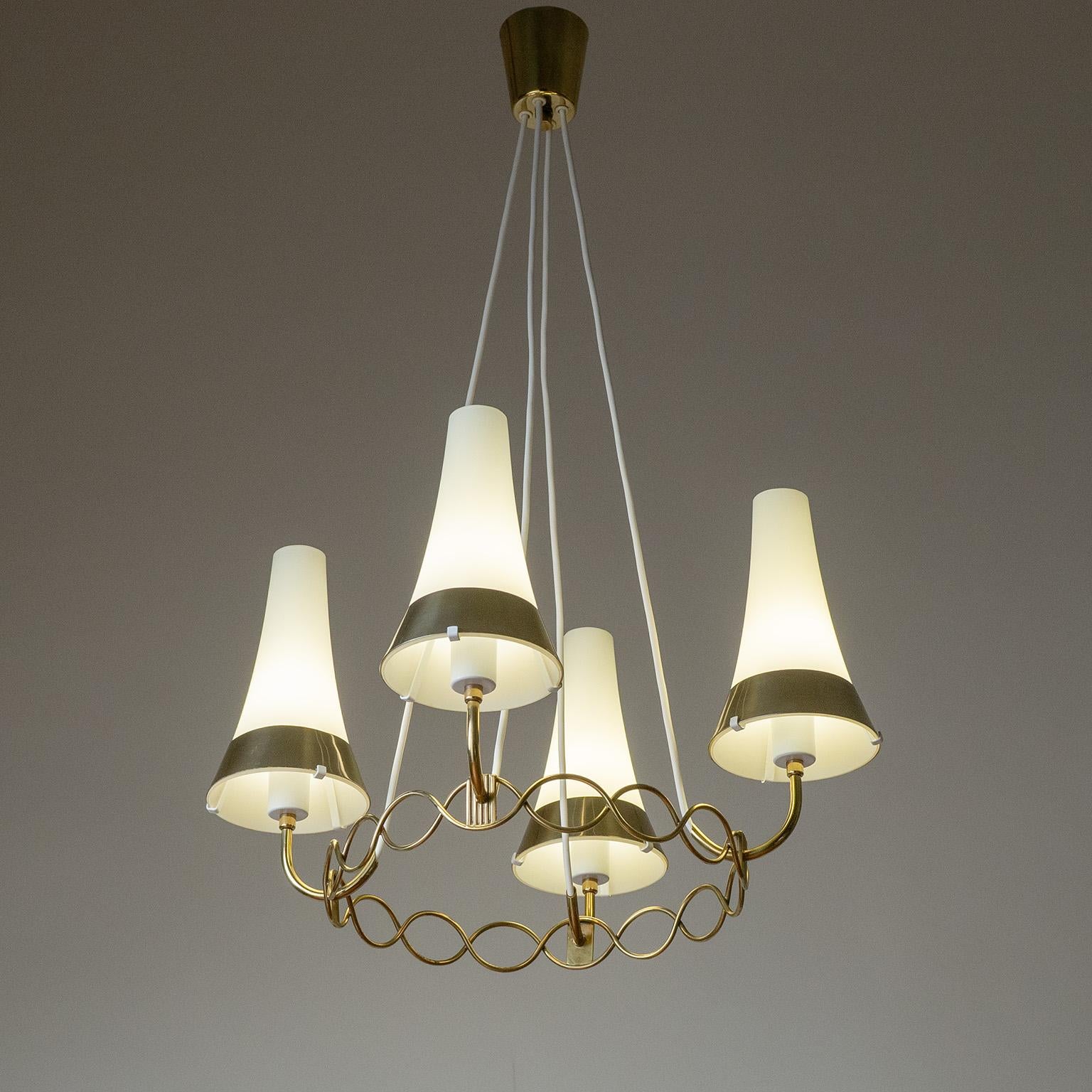 Austrian Brass And Glass Suspension Light, circa 1960 In Good Condition For Sale In Vienna, AT