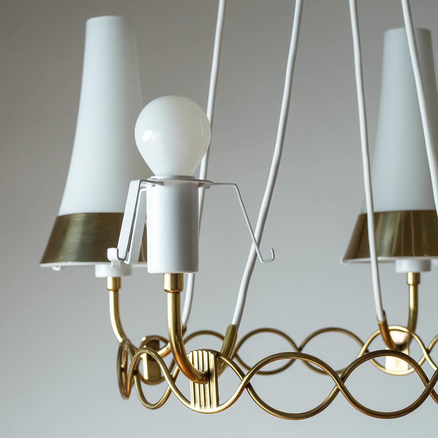 Aluminum Austrian Brass And Glass Suspension Light, circa 1960 For Sale