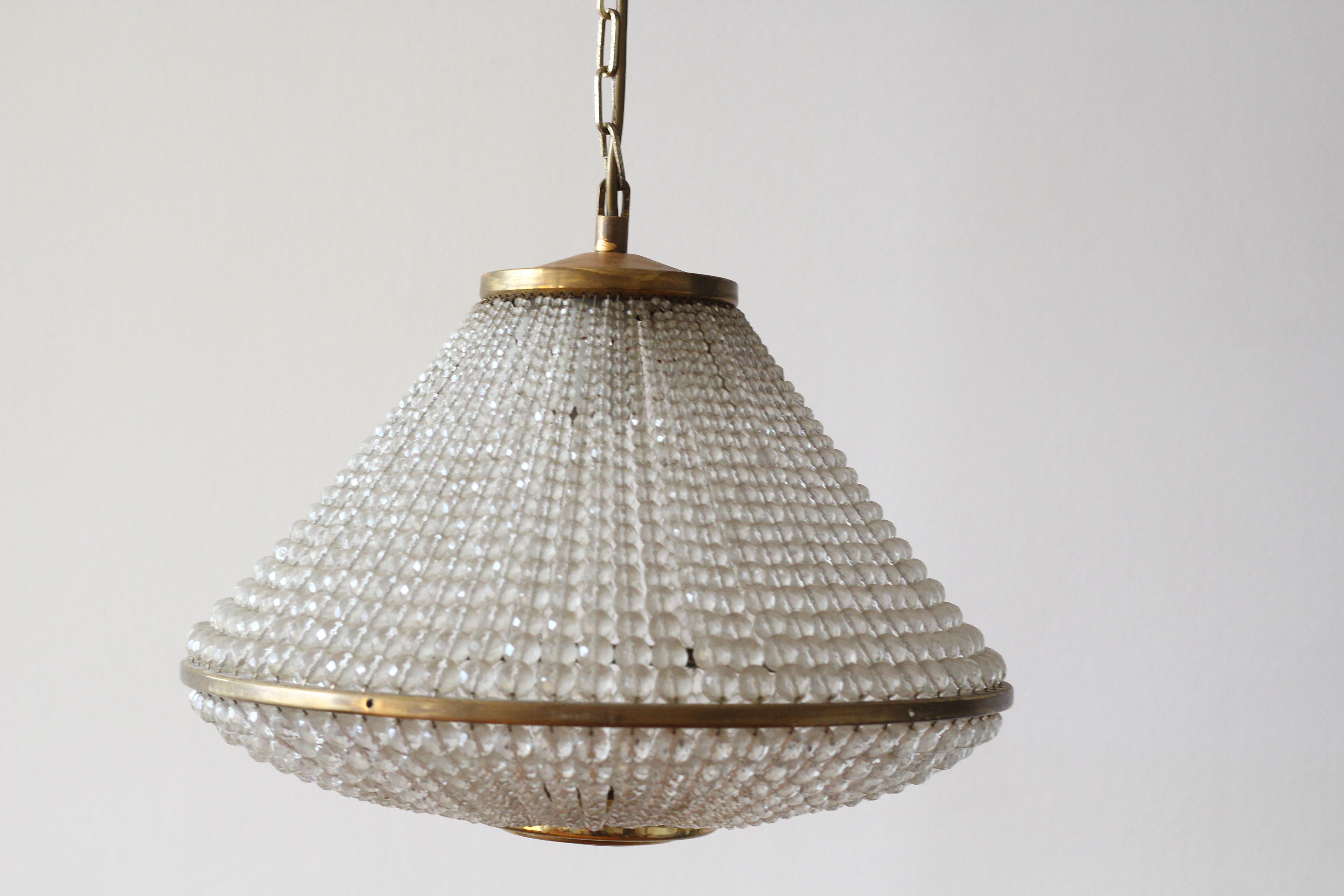 Austrian brass and lucite pearls chandelier 1950s