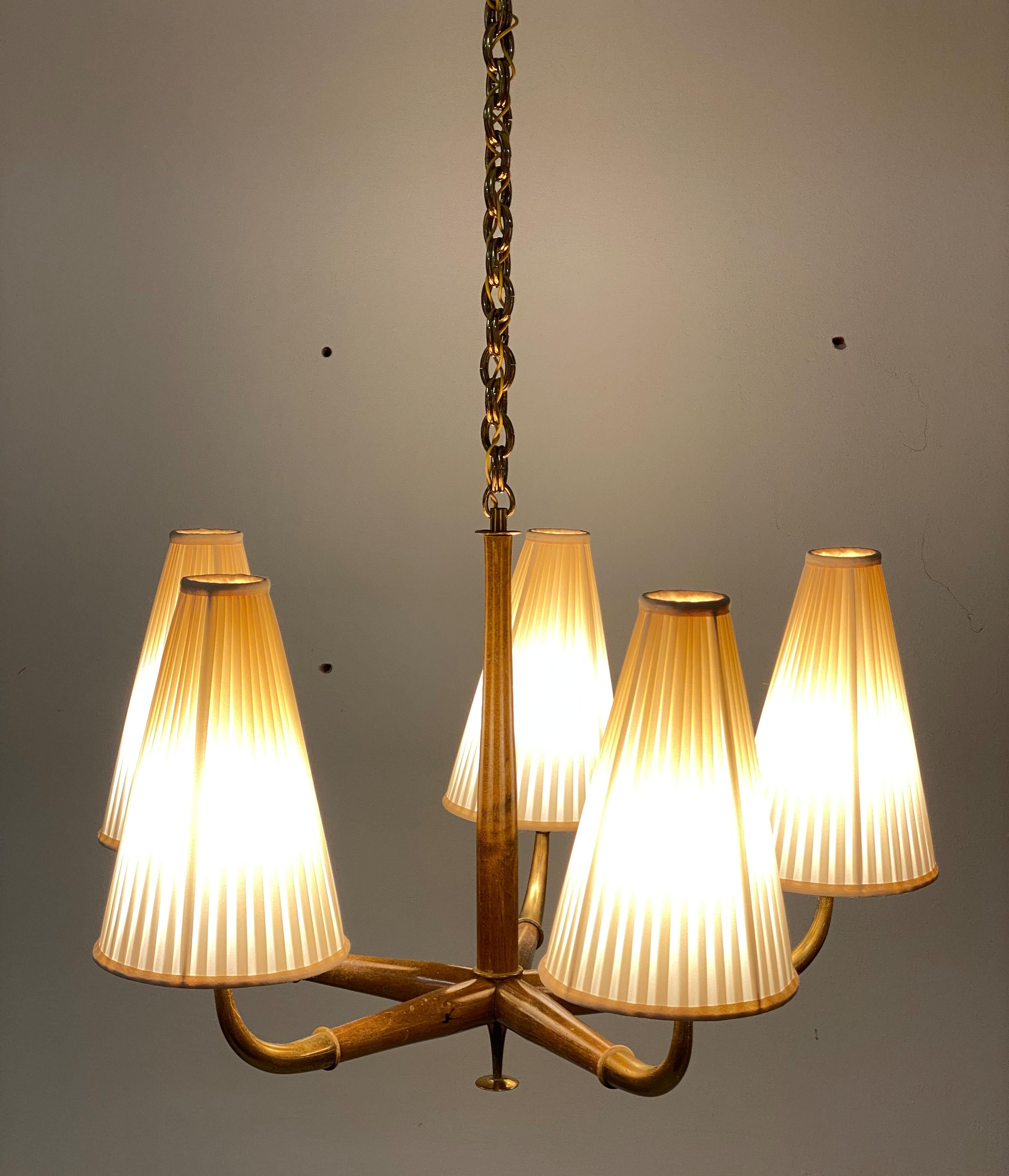 Austrian Brass and Walnut Midcentury Chandelier by Oswald Haerdtl for Kalmar 9