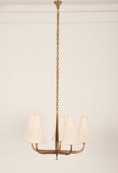 Austrian Brass and Walnut Midcentury Chandelier by Oswald Haerdtl for Kalmar