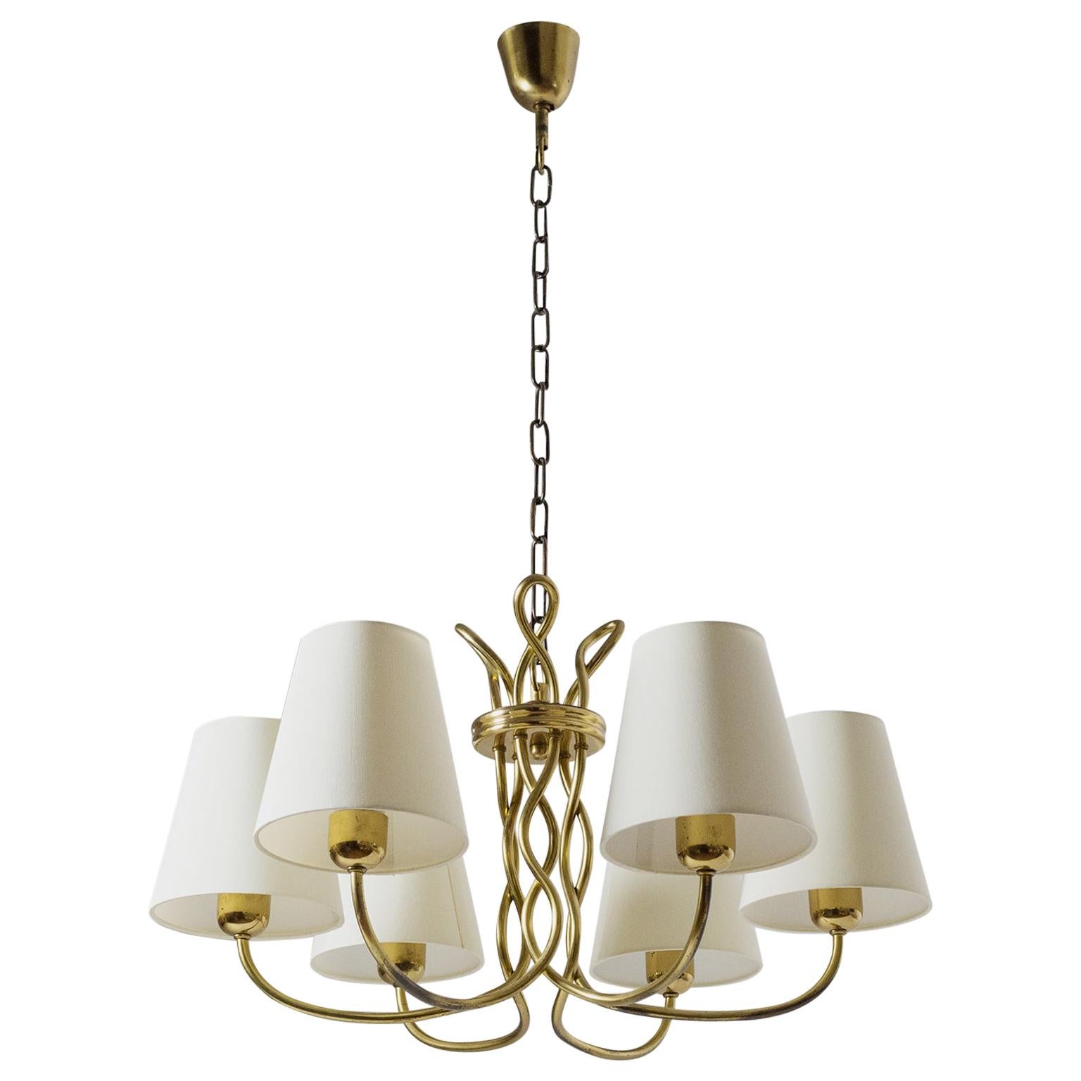 Austrian Brass Chandelier, circa 1930, Josef Frank for J.T. Kalmar