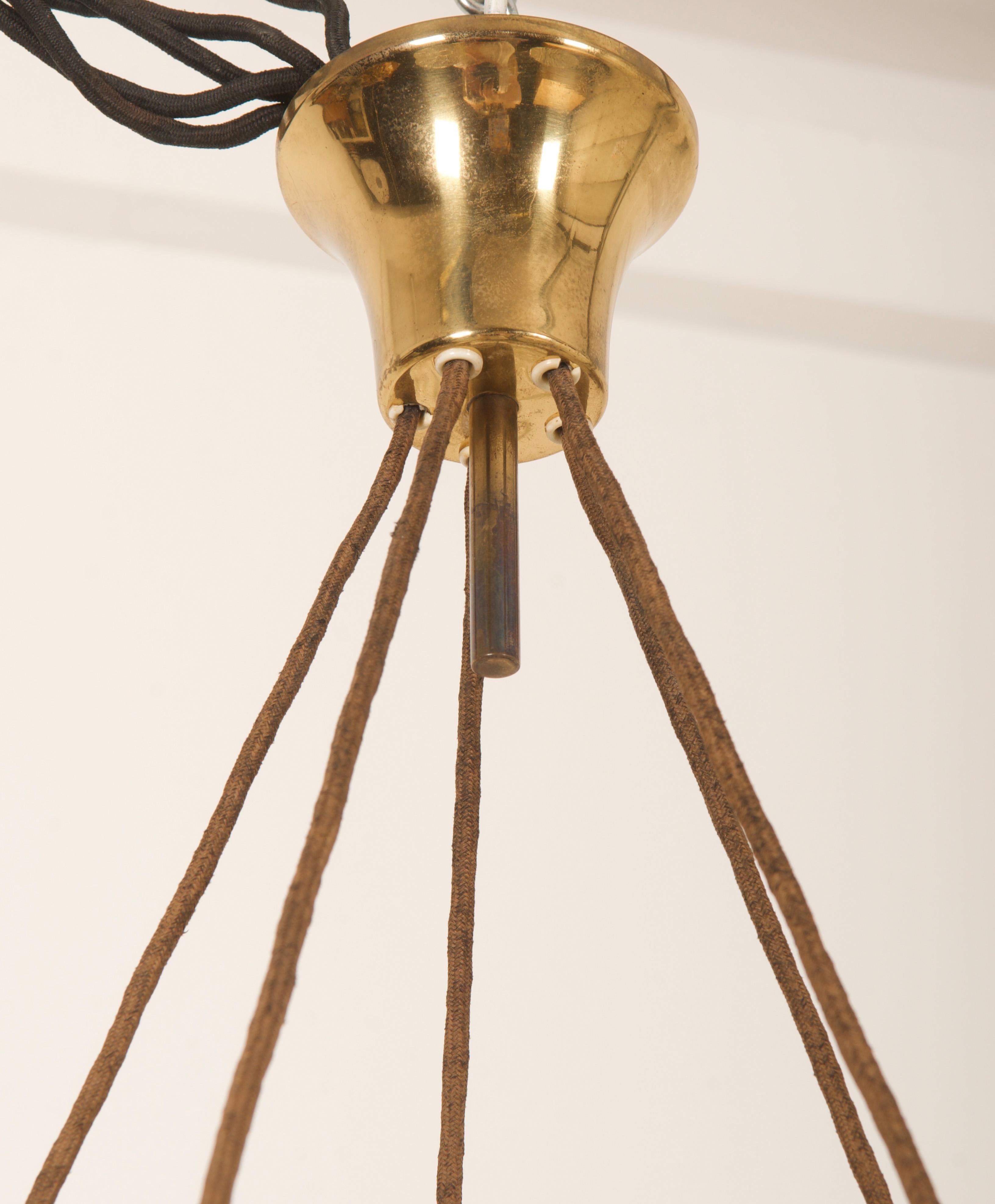 Austrian Brass Chandelier with Textured Glass by J. T. Kalmar For Sale 4