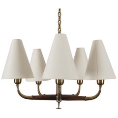 Austrian Brass or Walnut Midcentury Chandelier by Oswald Haerdtl for Kalmar