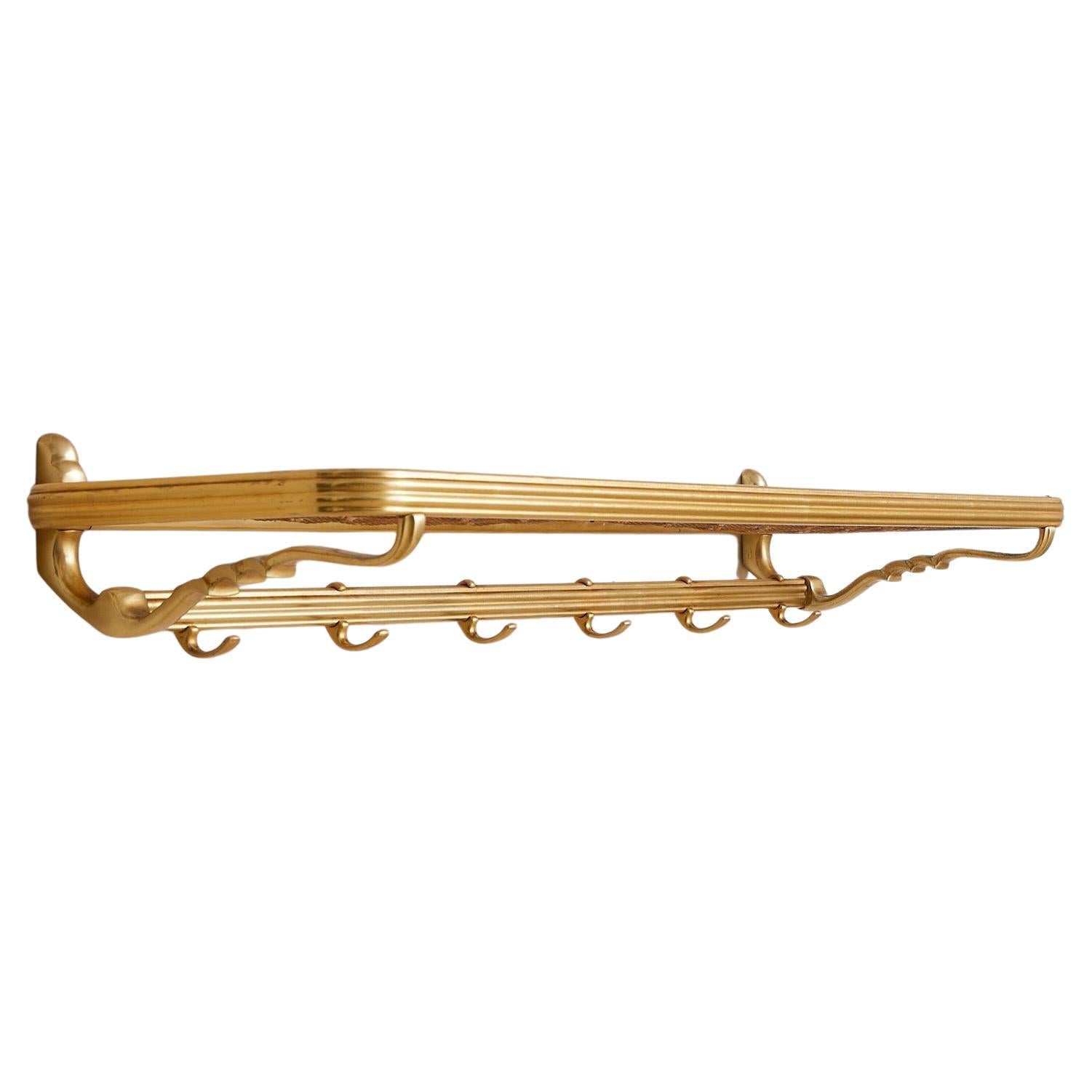 Austrian Brass + Rope Wall-Mounted Coat Rack, 1960s en venta
