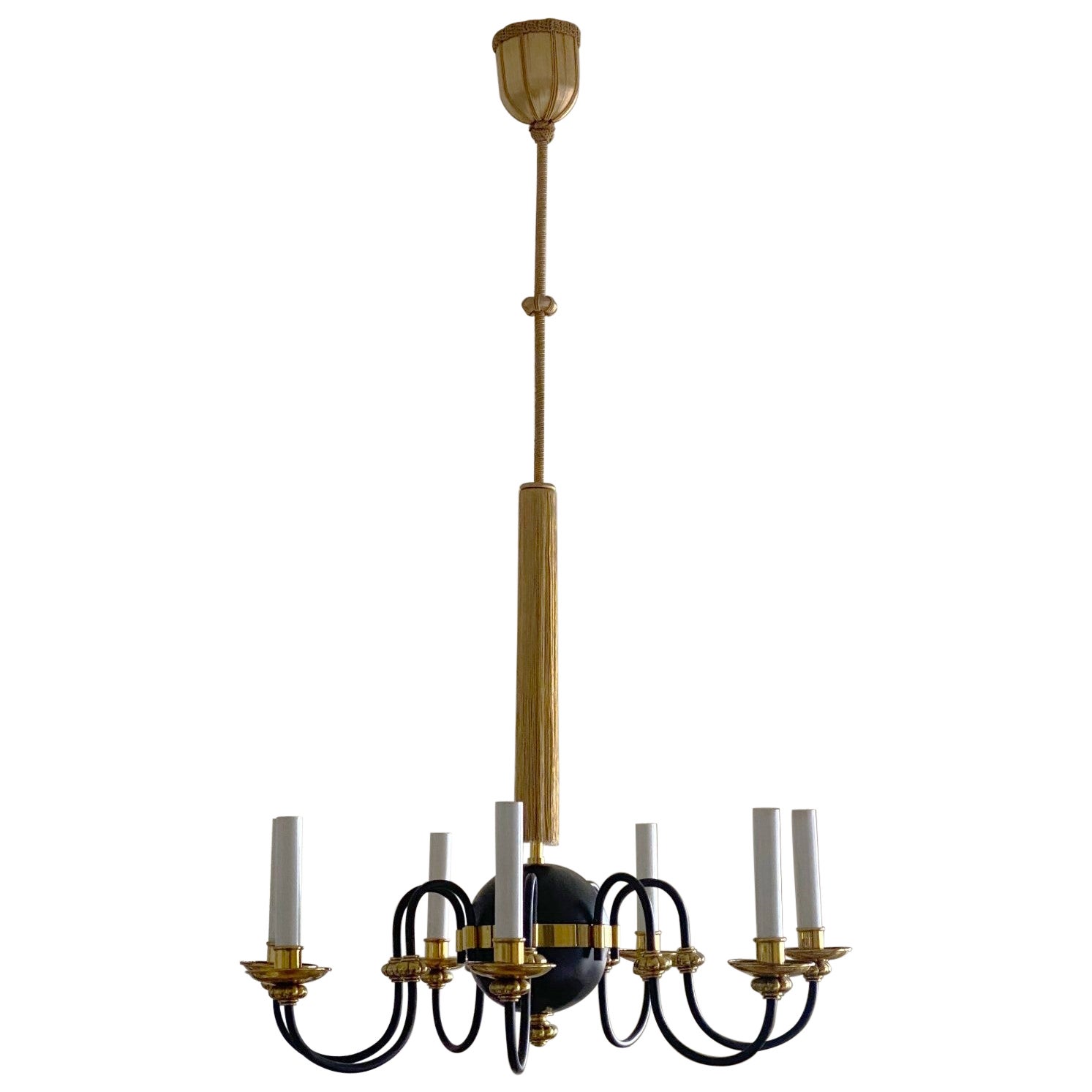 Österreichischer Messing-Seidenlüster mit sieben Lichtern, Österreich, 1930er Jahre im Angebot