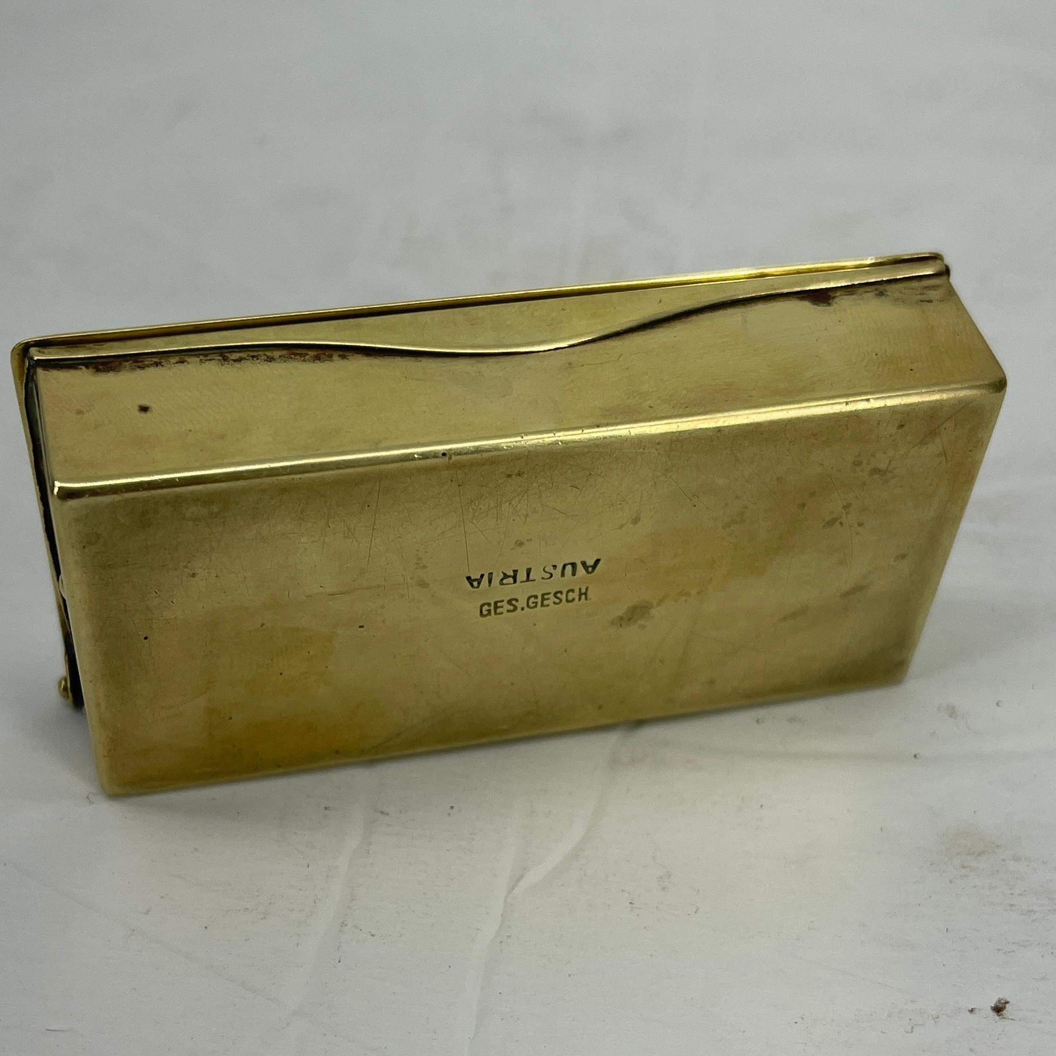 Hand-Crafted Austrian Brass Stamps Box, Sign Ges. Gesck, Early 1900's