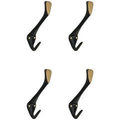 Austrian Brass Wall Coat Hooks by Hertha Baller Set of Four, Austria, 1950s