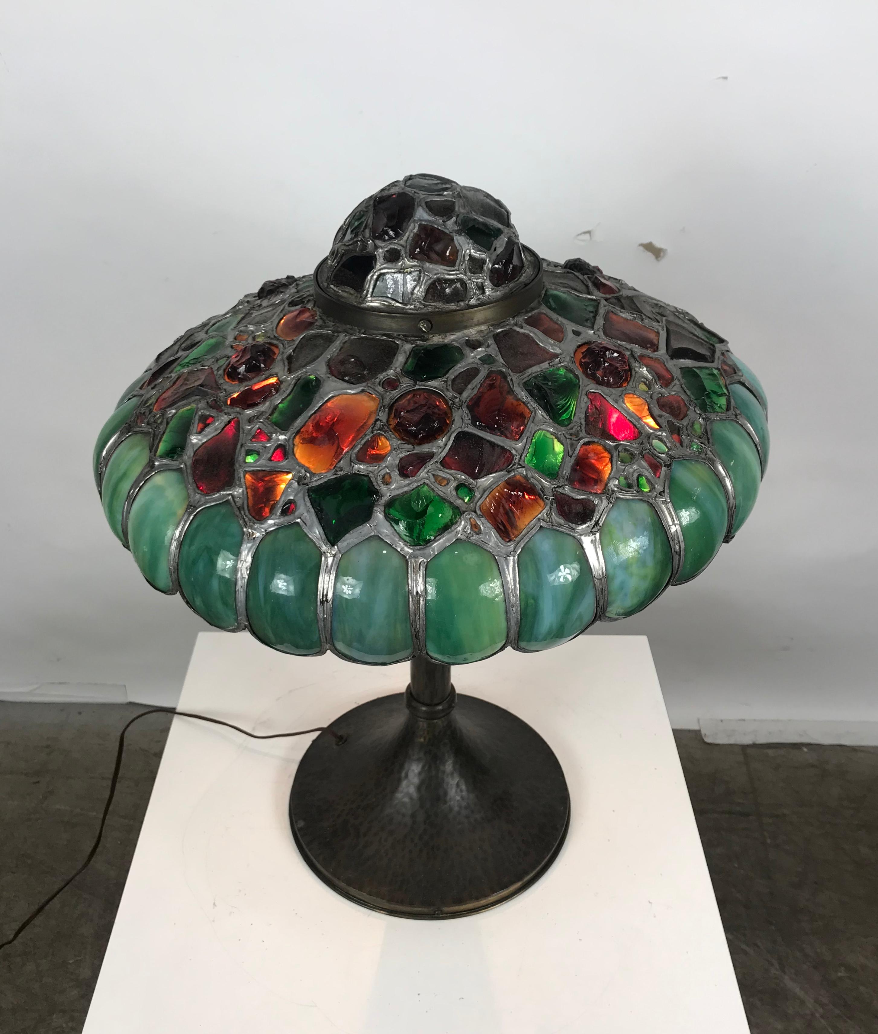 Hand-Crafted Austrian Bronze and Chunk Jewel and Glass Table Lamp