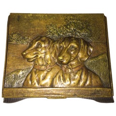 Vintage Austrian Bronze Box, 2 Embossed Dachshunds on Lid, circa 1900