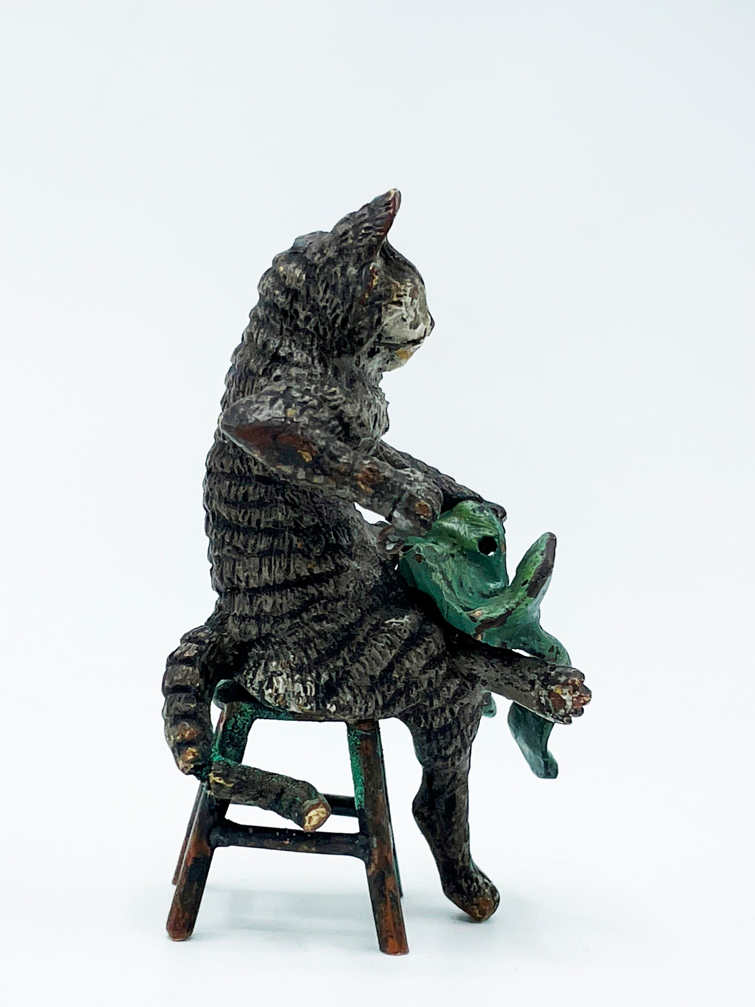 Modern Austrian bronze cat sculpture  For Sale