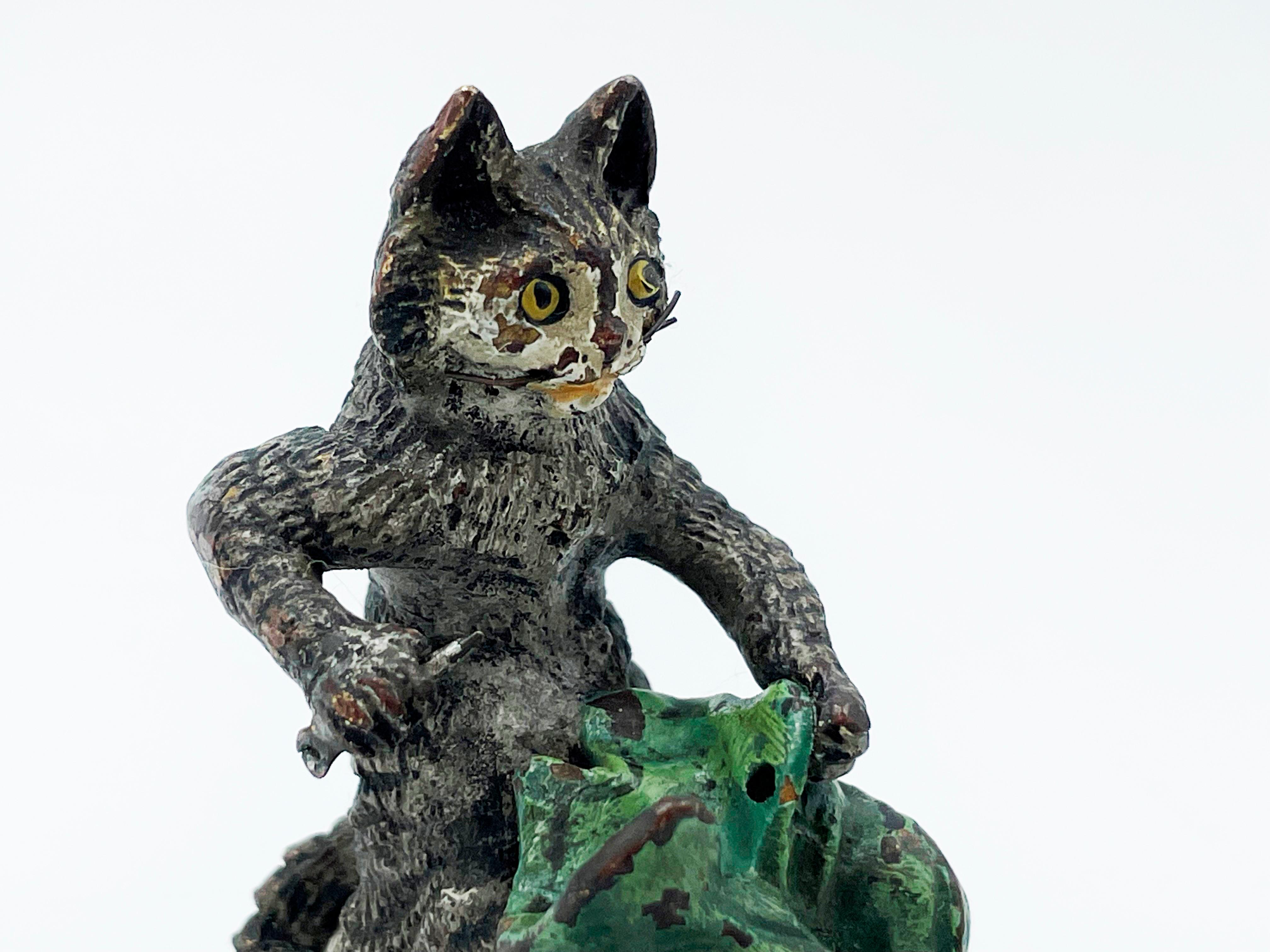 20th Century Austrian bronze cat sculpture  For Sale