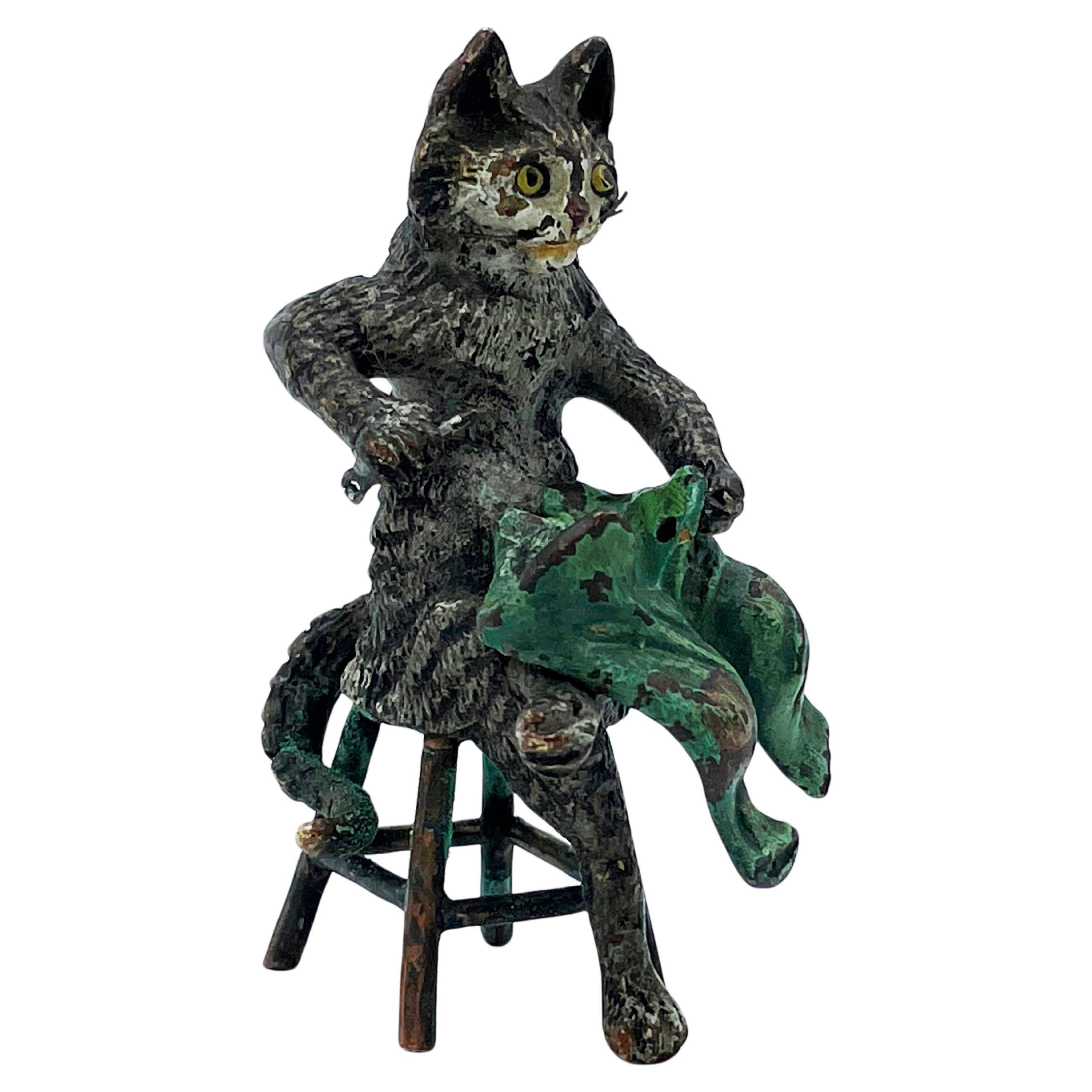 Austrian bronze cat sculpture  For Sale