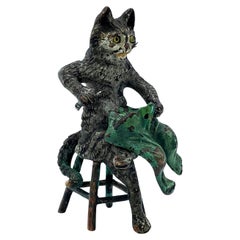 Antique Austrian bronze cat sculpture 