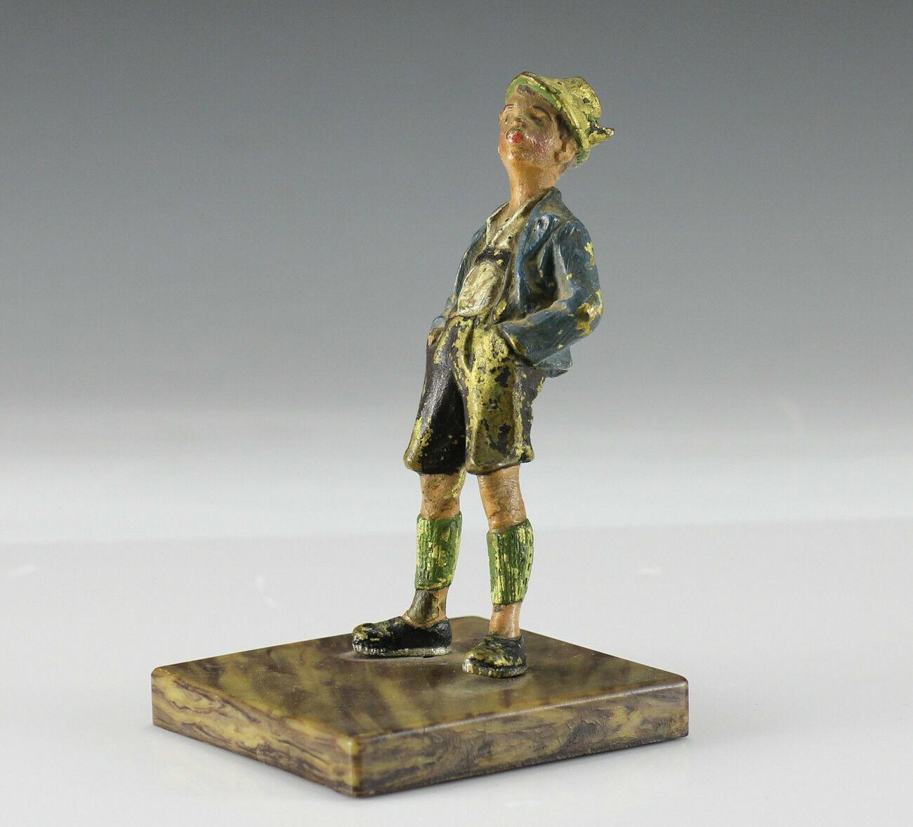 Cold-Painted Austrian Bronze Cold Painted Boy in Lederhosen Figurine, 19th Century For Sale