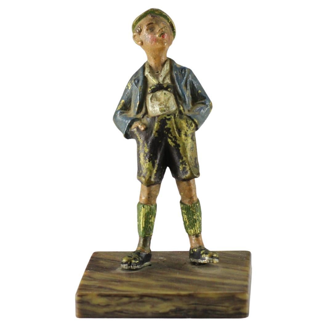 Austrian Bronze Cold Painted Boy in Lederhosen Figurine, 19th Century For Sale