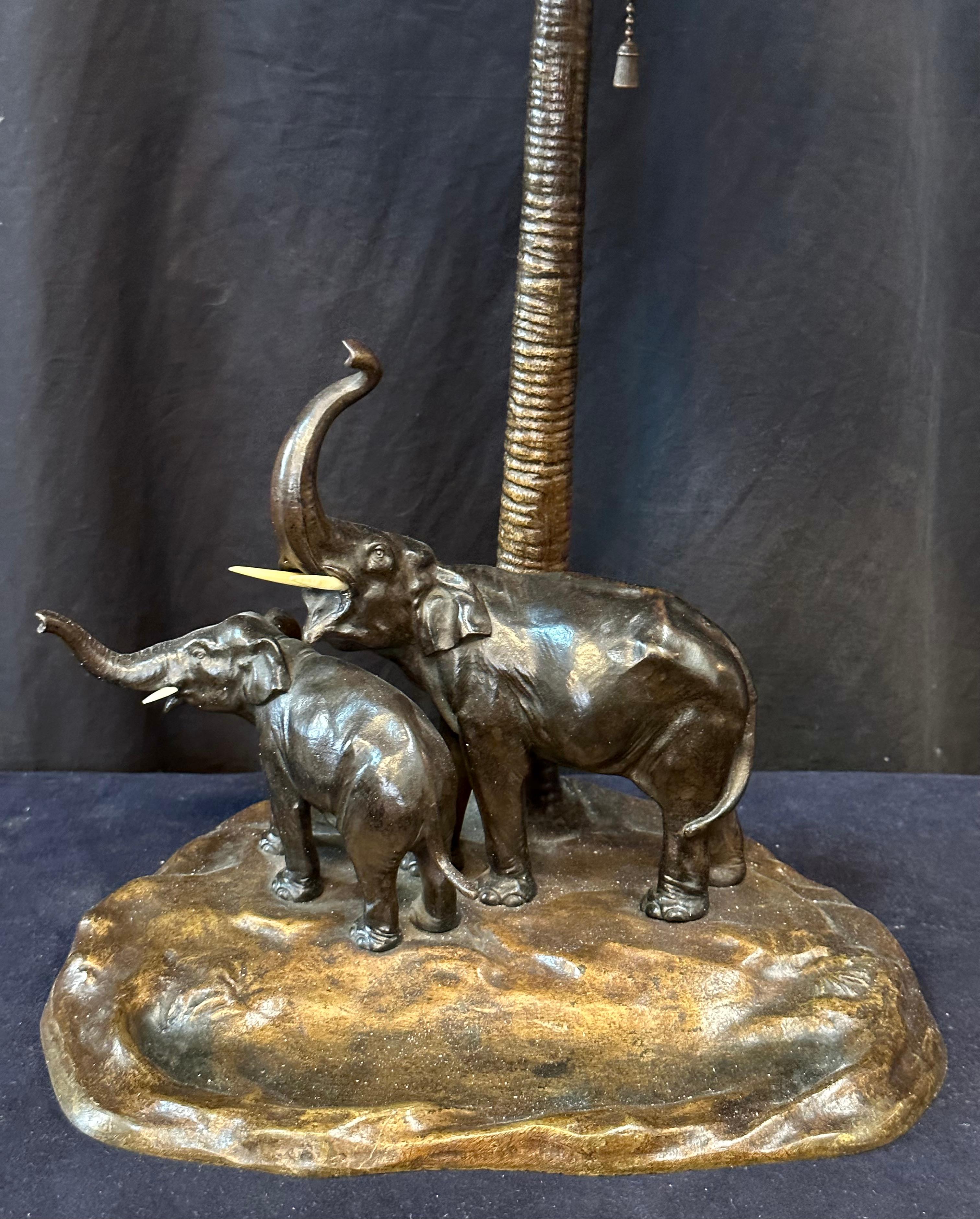 Patinated Austrian Bronze Elephant Lamp For Sale
