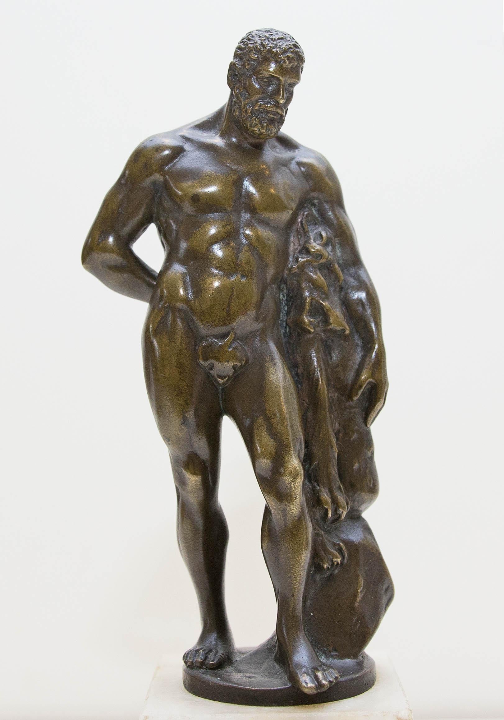 Austrian bronze figure after the Farnese Hercules. Signed C. Brehmer. On a marble base. Appears to have been presented as an award. Plaque reads 