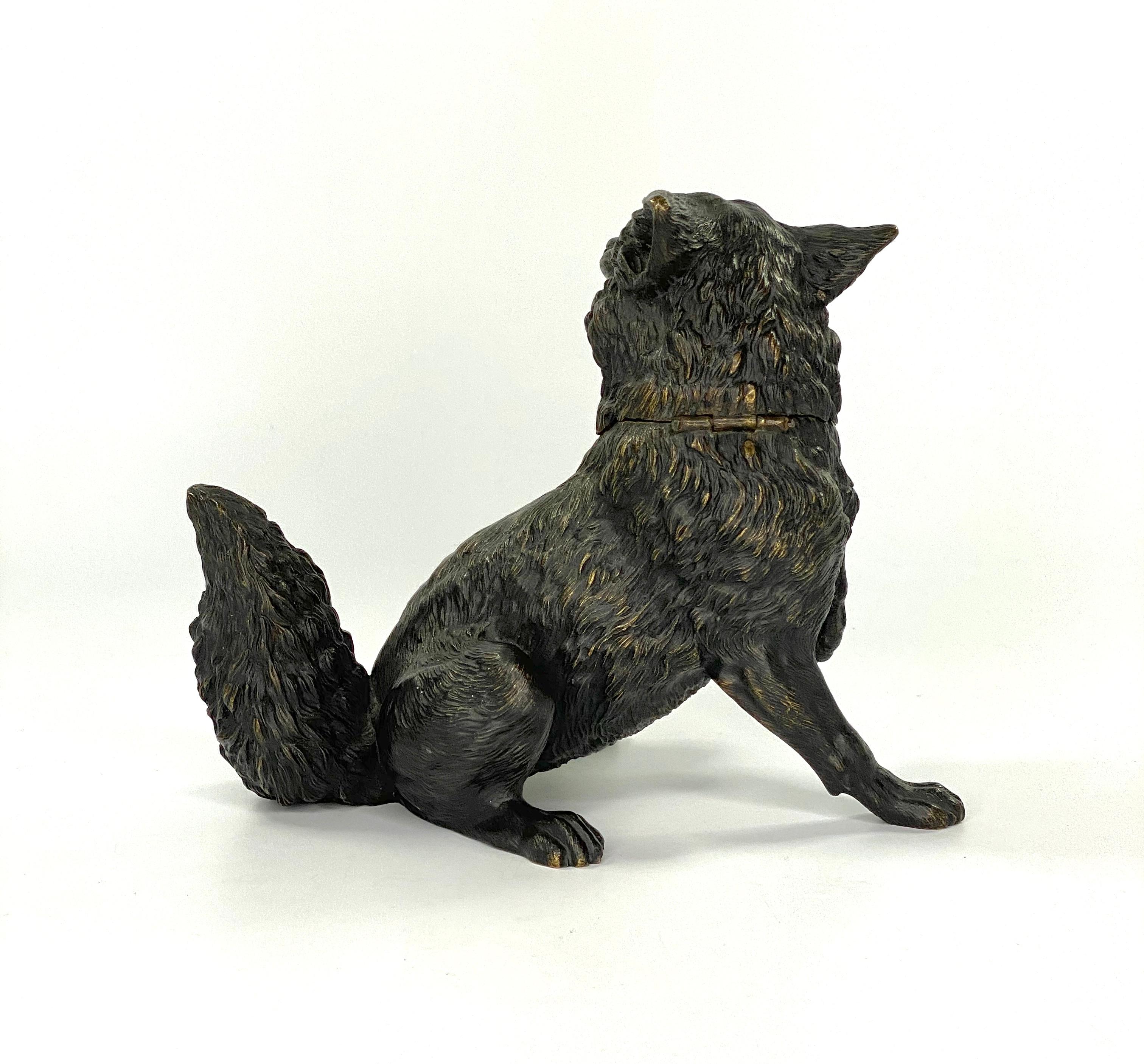 Cast Austrian Bronze Fox Inkwell, C. 1890