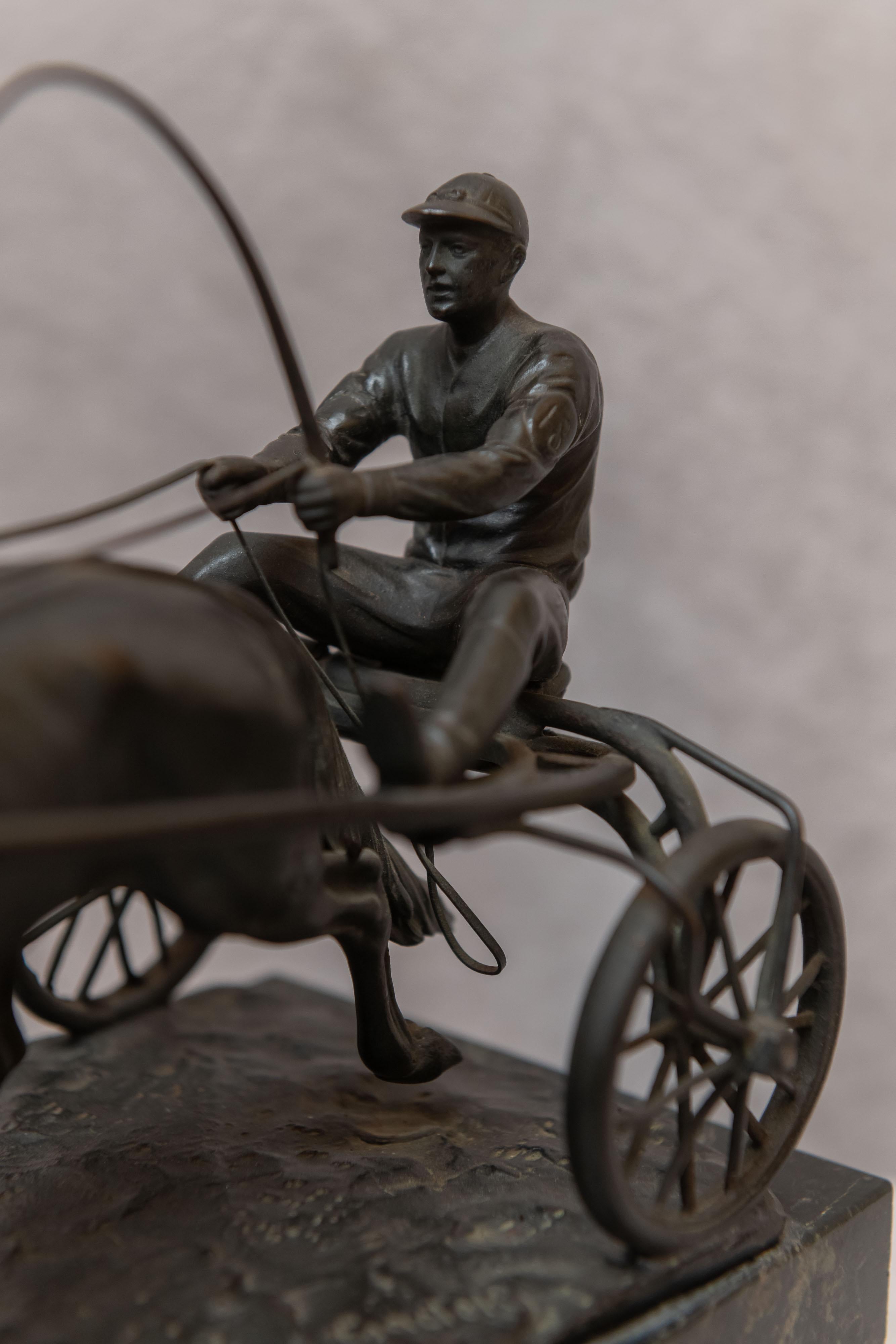 Austrian Bronze Group, Harness Race Driver and Horse, Artist Signed, circa 1920 For Sale 2