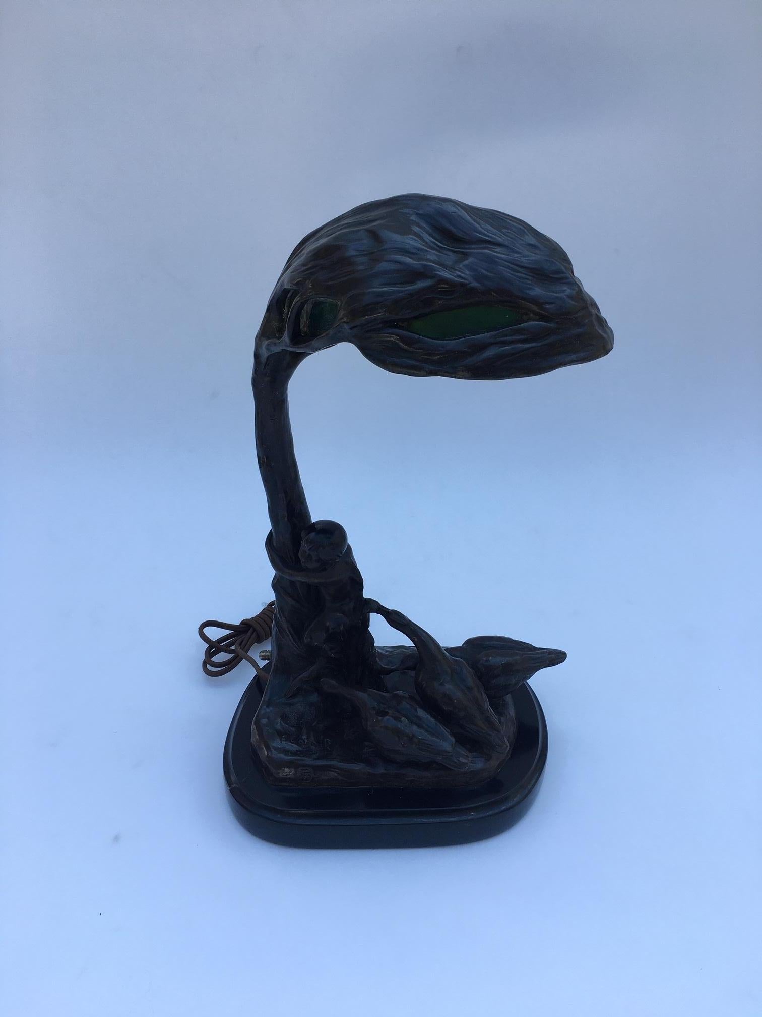 Austrian Bronze Lamp Sculpture by Friedrich Gornik In Good Condition For Sale In Los Angeles, CA