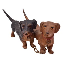 Paire de tchèques Dachshunds miniatures autrichiennes en bronze