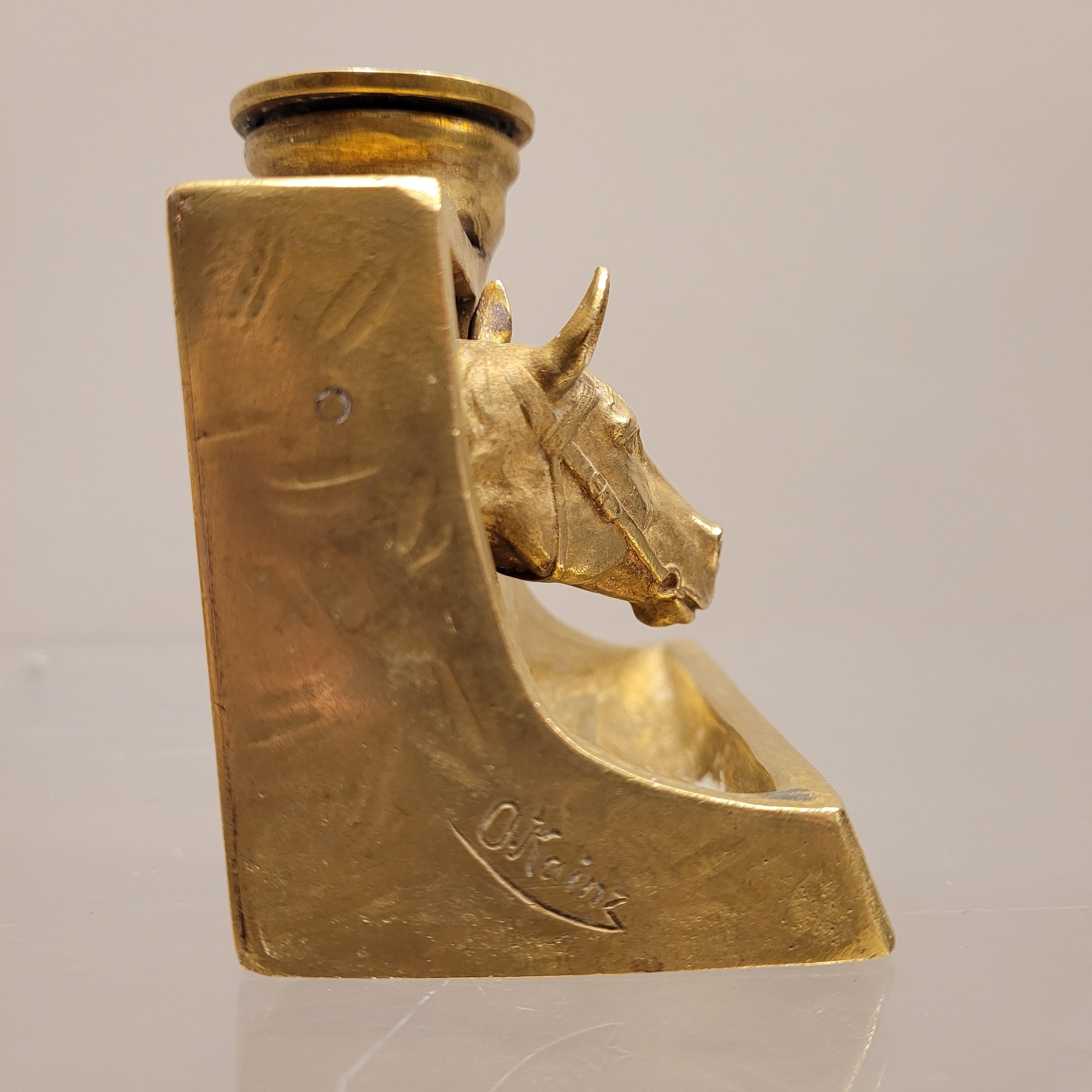 Austrian Bronze pair of horses head candlesticks  9