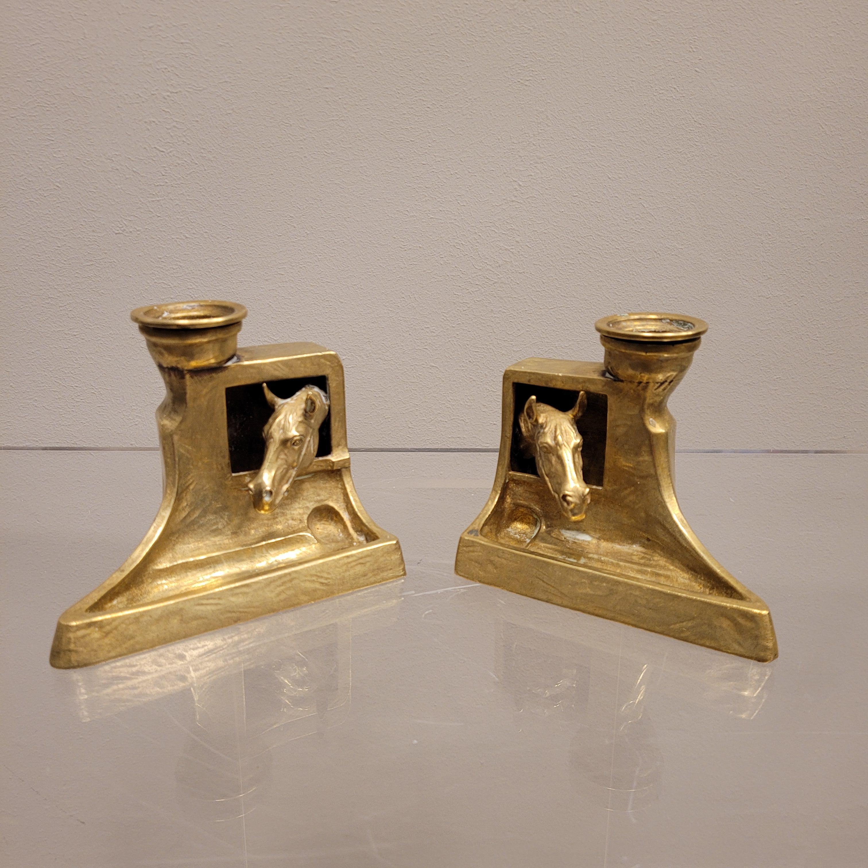 Hand-Crafted Austrian Bronze pair of horses head candlesticks 