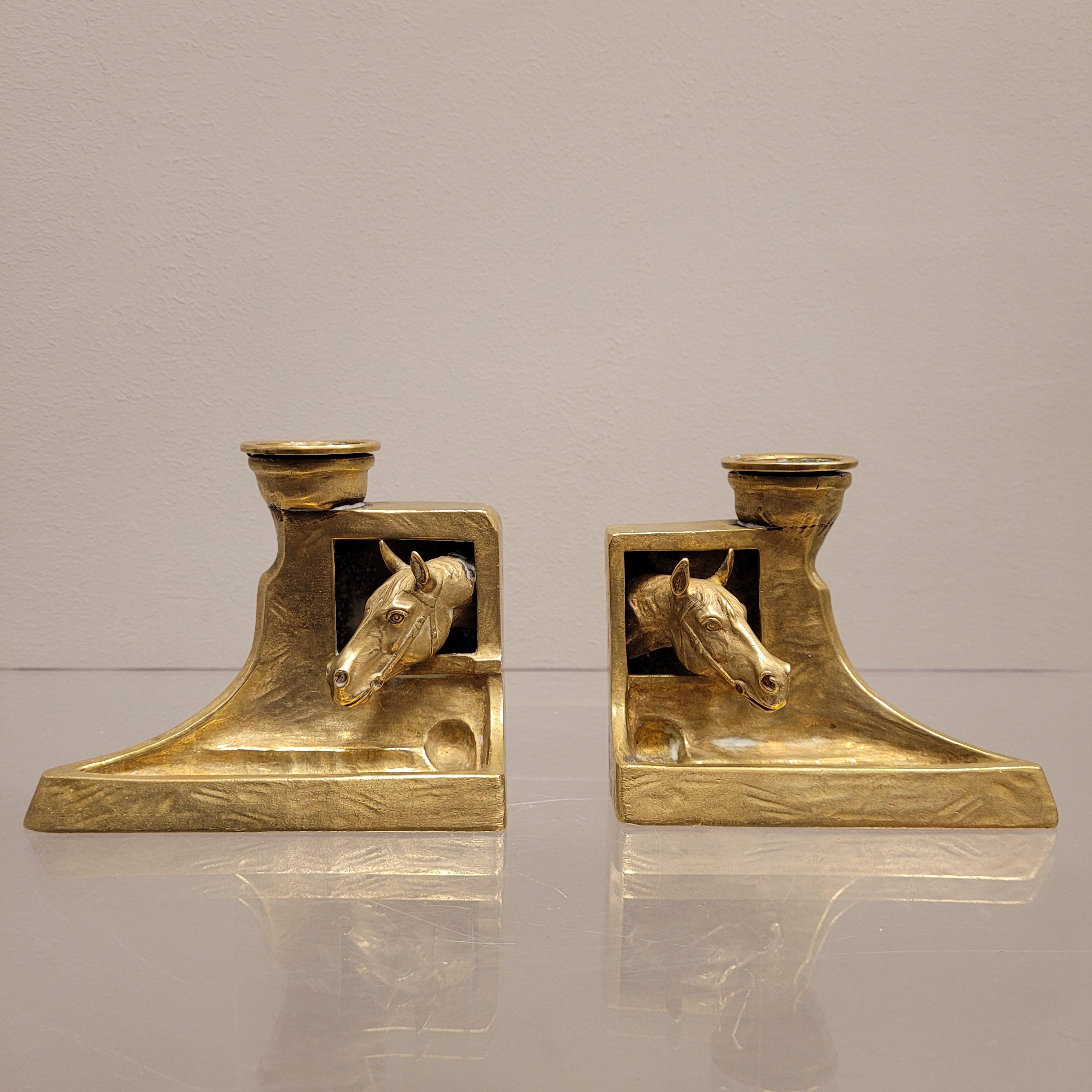 Austrian Bronze pair of horses head candlesticks  1
