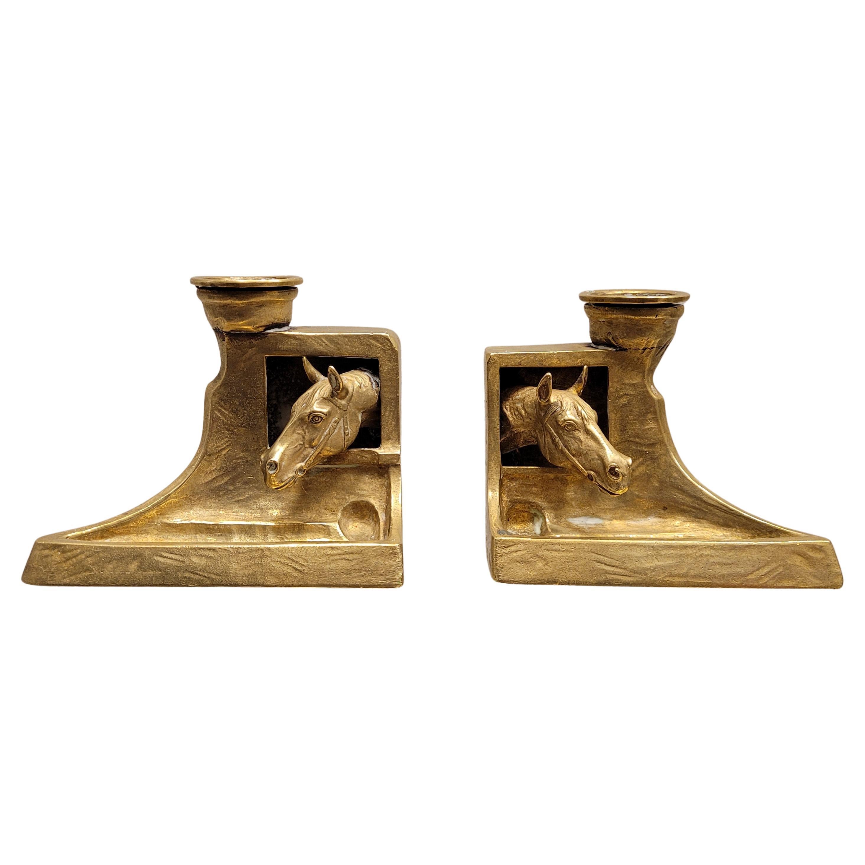 Austrian Bronze pair of horses head candlesticks 