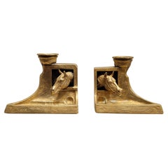 Austrian Bronze pair of horses head candlesticks