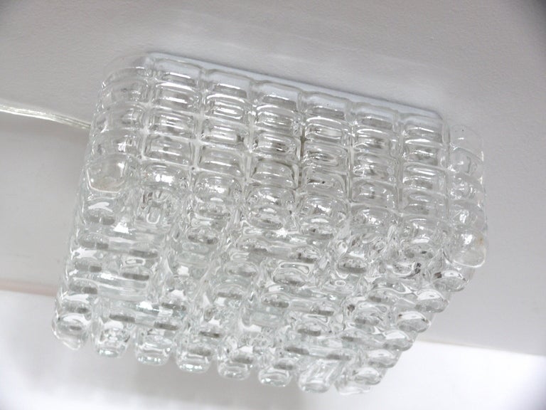 Clear geometric Austrian square glass flush mount. Professionally rewired. Illuminates beautifully!