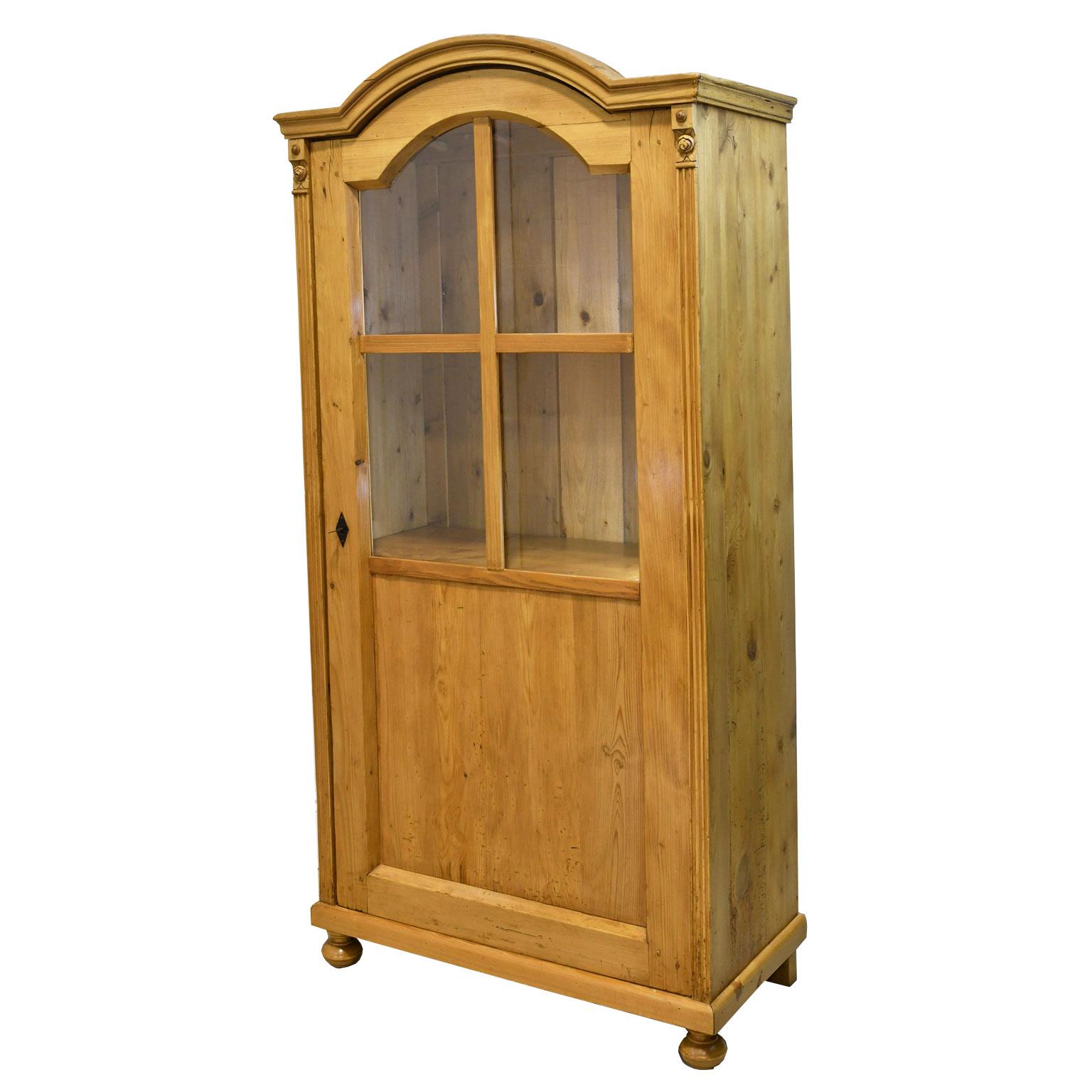 Country Austrian Cabinet in Pine with Bookcase or Vitrine & Drawers, circa 1830