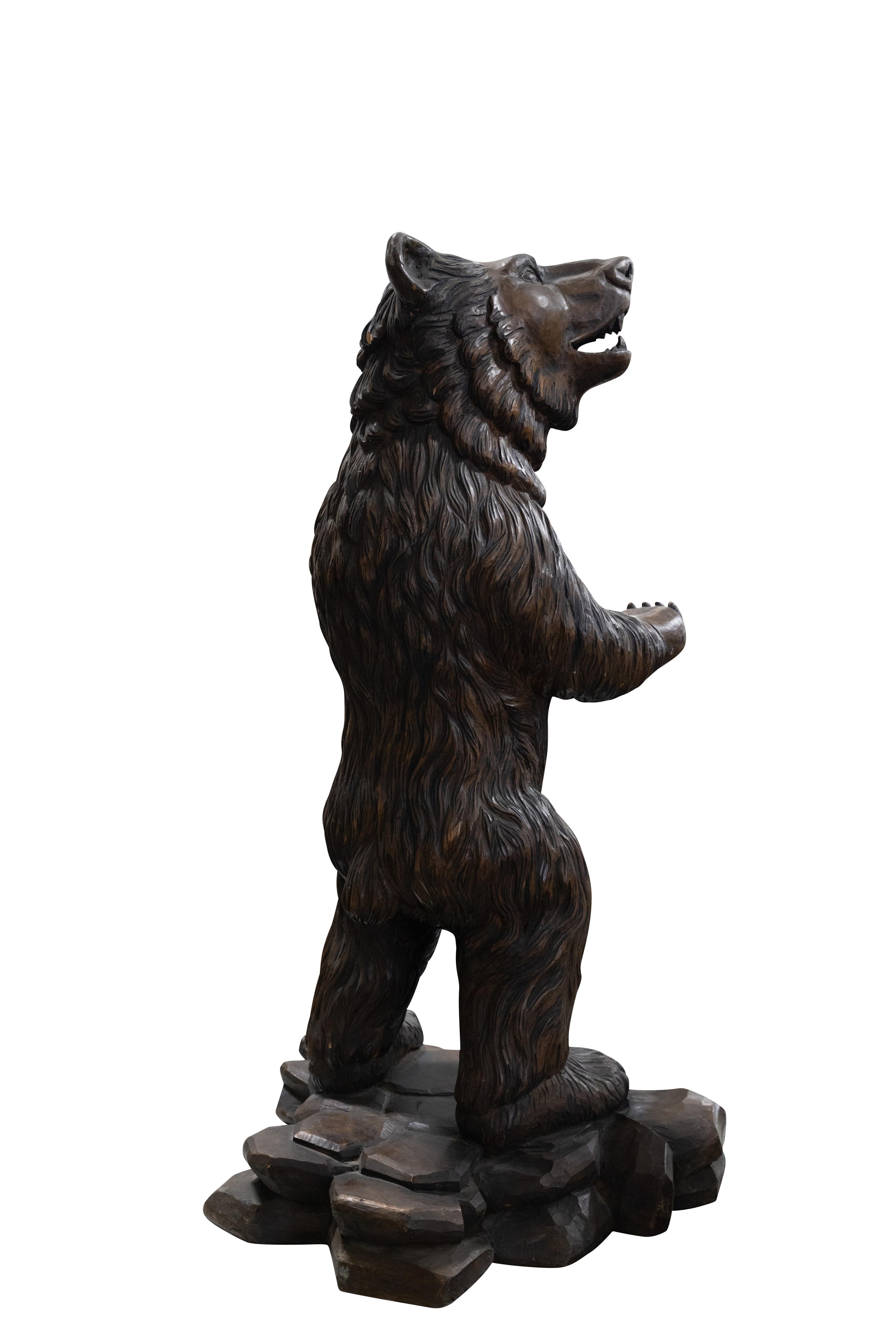 Wood Austrian Carved Black Forest Bear For Sale