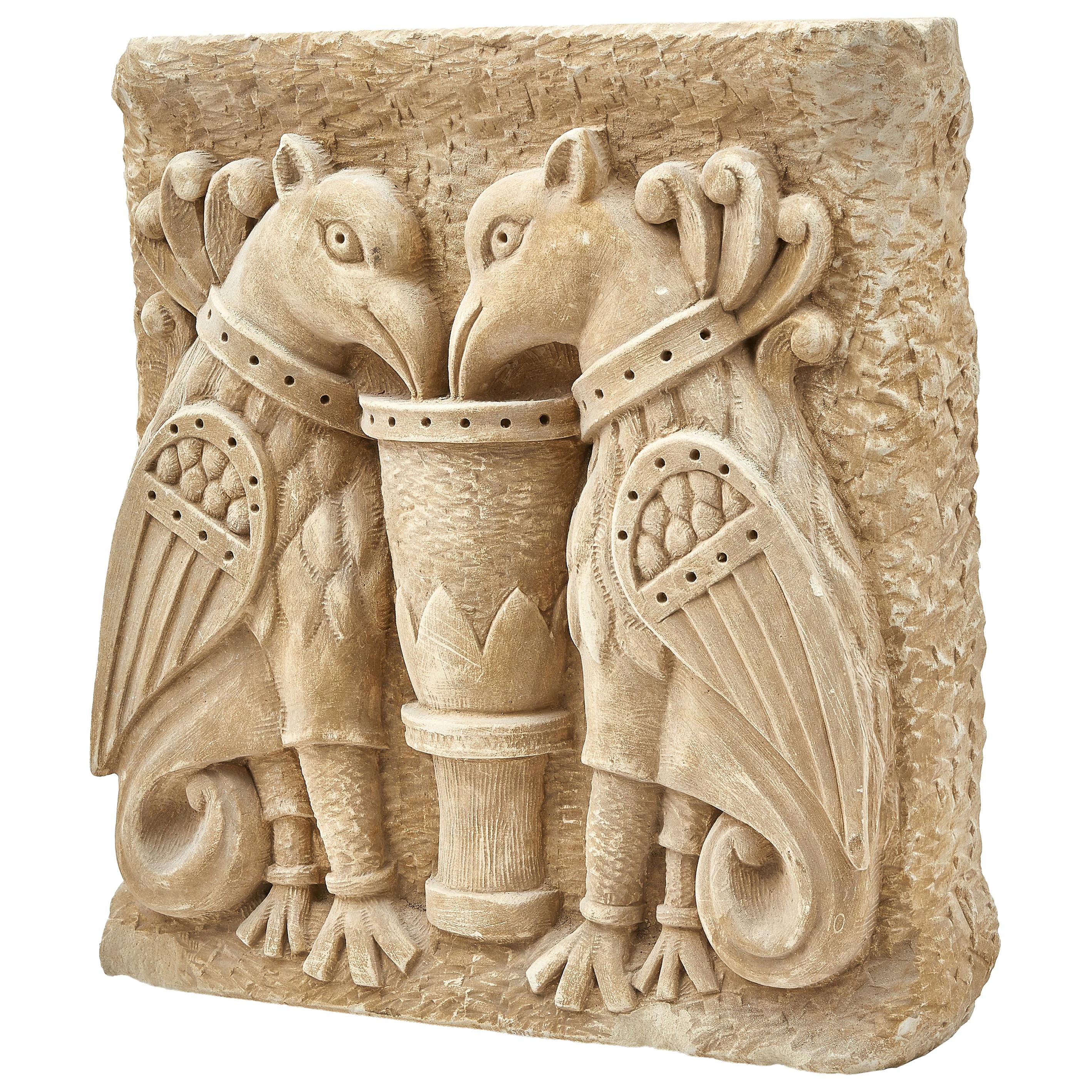 Austrian Carved Stone Relief of Two Winged Gryphons, 19th Century For Sale