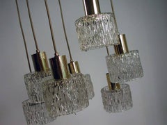 Austrian Cascading Textured Glass and Brass Chandelier Attributed to J.T. Kalmar