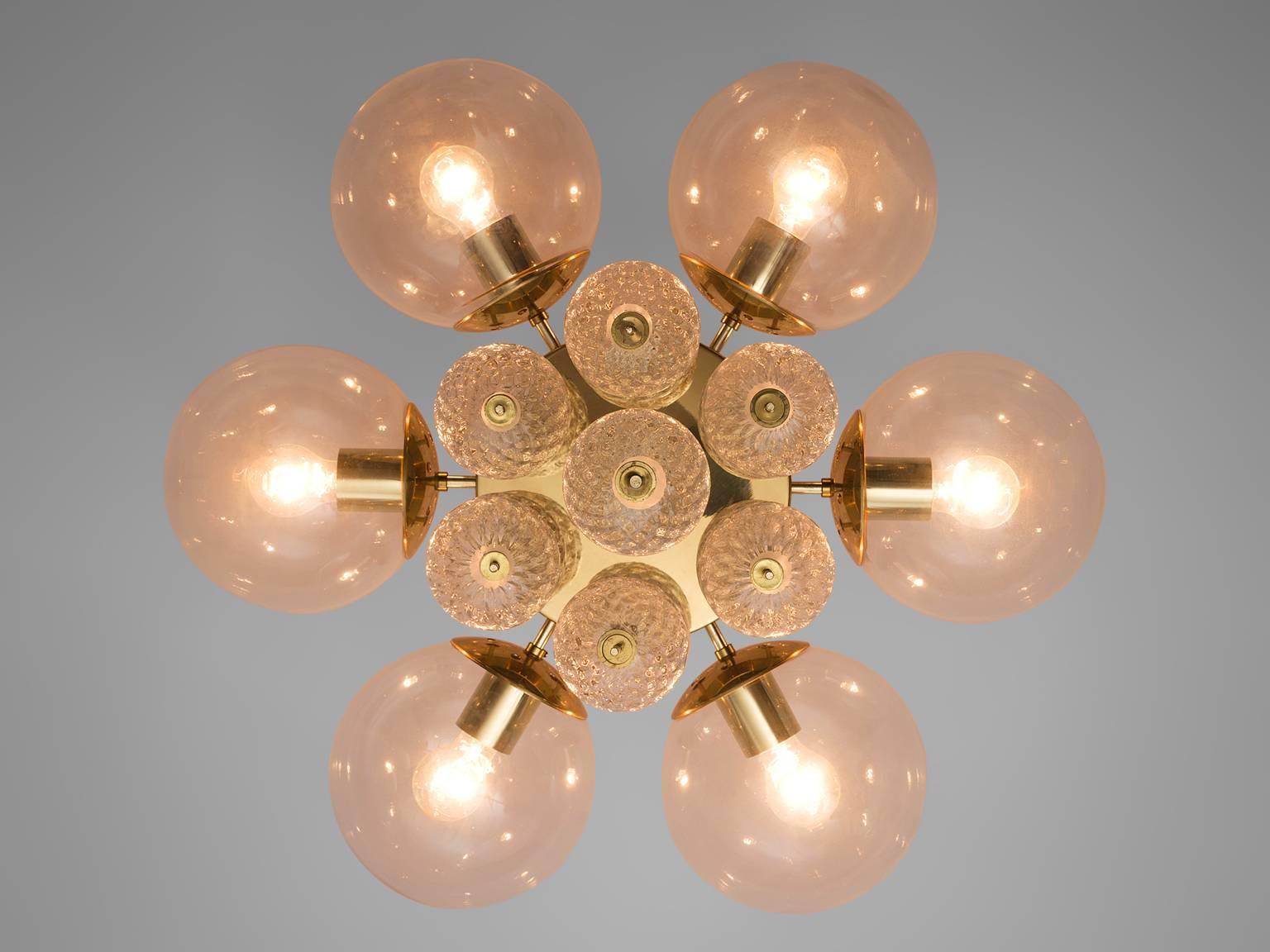 Chandelier with Brass and Glass Bulbs In Good Condition For Sale In Waalwijk, NL