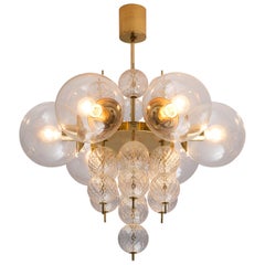 Vintage Chandelier with Brass and Glass Bulbs