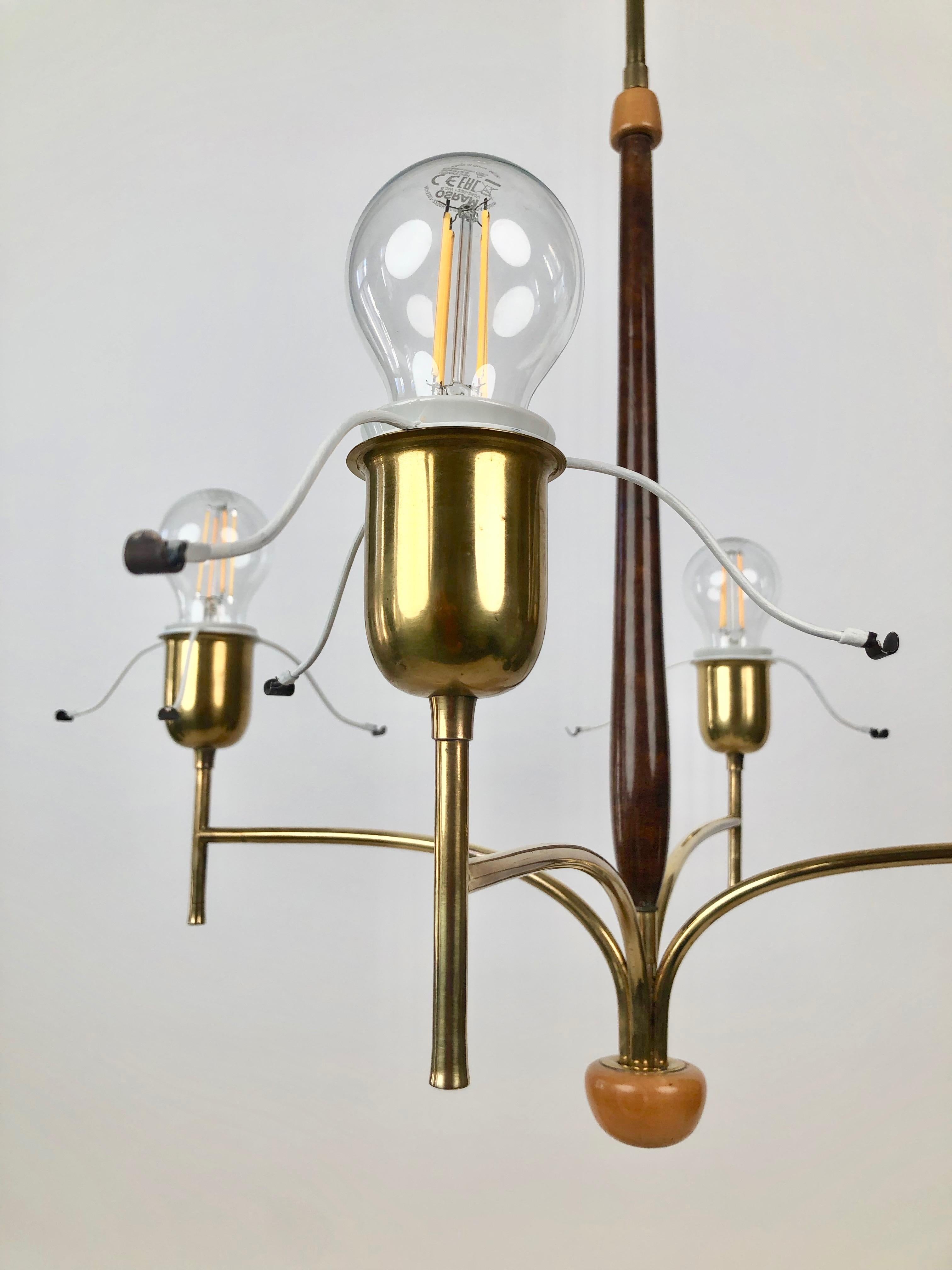 Austrian Chandelier in Wood and Brass with four Shades from Rupert Nikoll 6