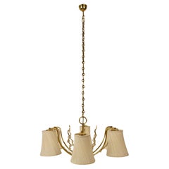 Austrian Chandelier with six Arms in Brass and Silk Shades from Josef Frank