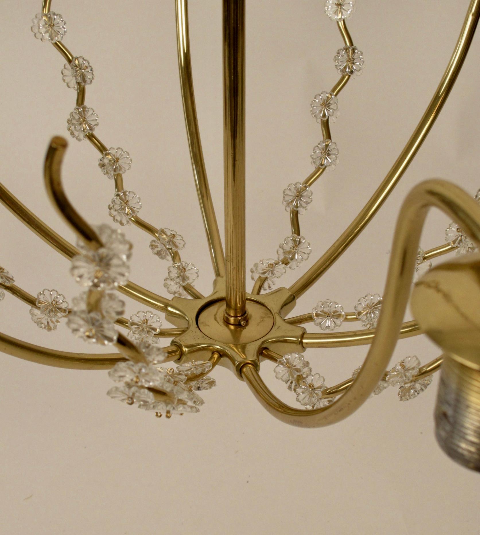 XX secolo Austrian Chandelier with six Arms in Brass and Silk Shades from Josef Frank in vendita
