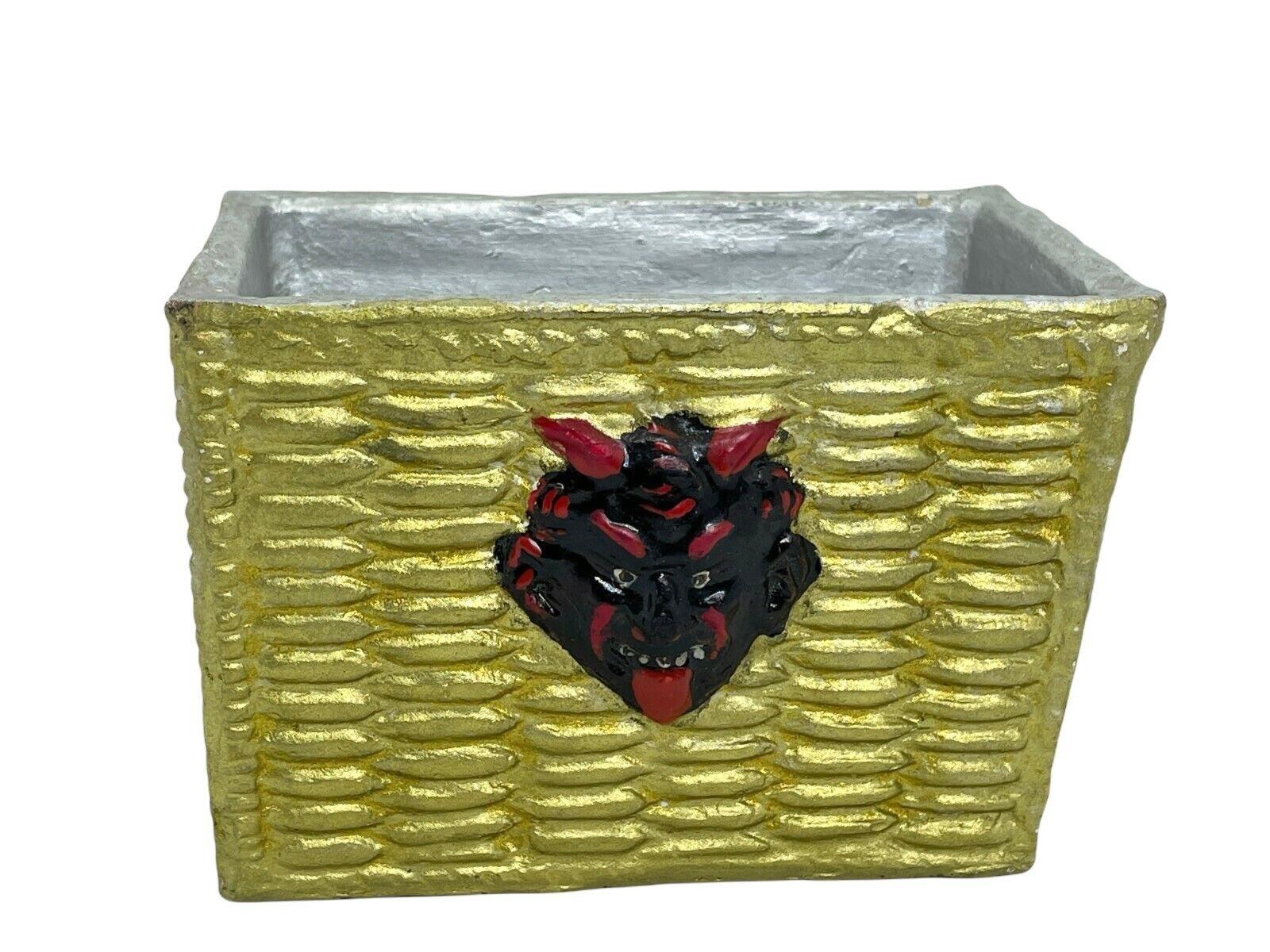 Folk Art Austrian Christmas Krampus Halloween Devil Candy Container Catchall Box, Vintage For Sale