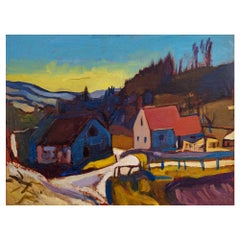 Austrian Classical Modernism Landscape Painting Oil on Wood Josef Dobrowsky