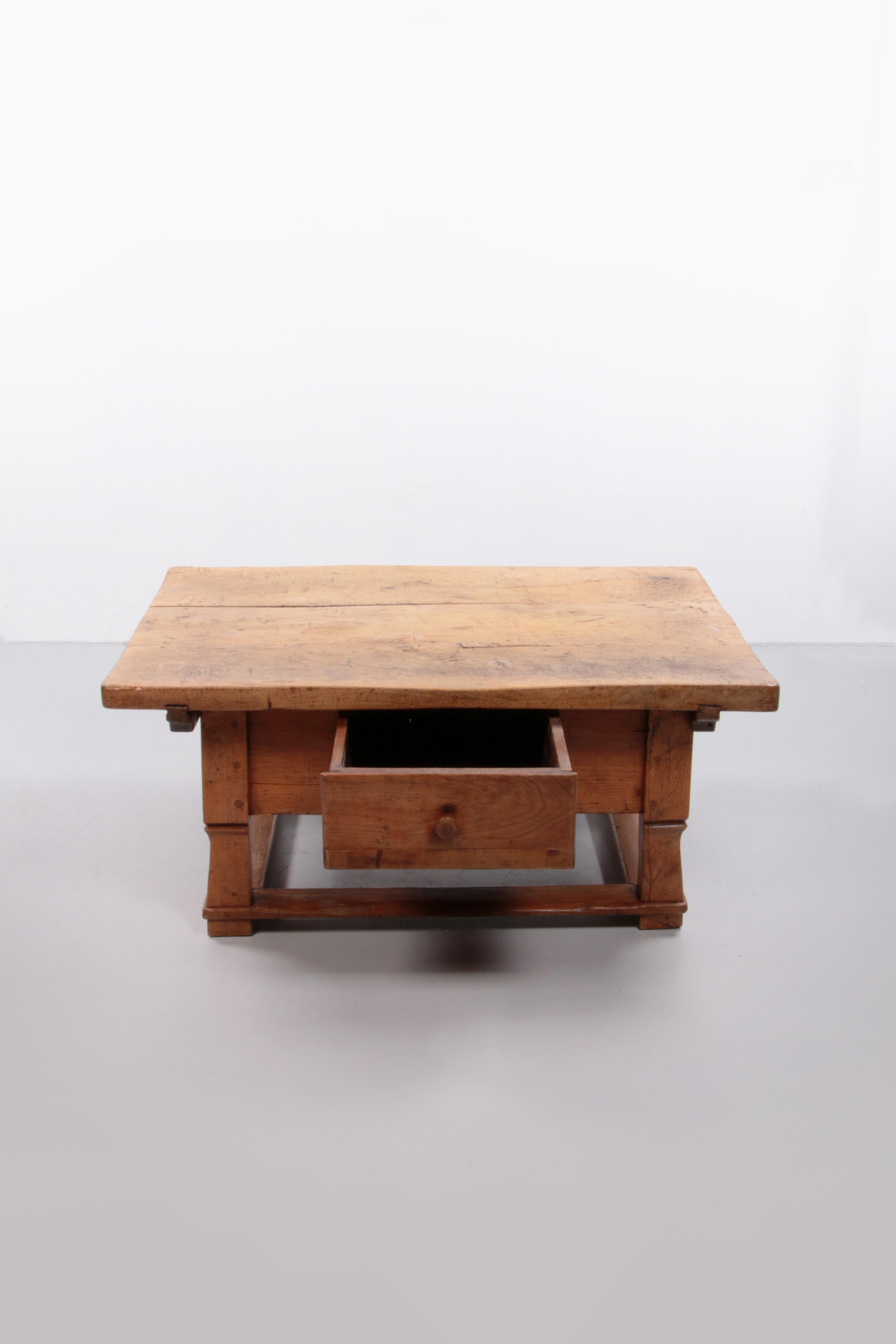 Brutalist Austrian Coffee Table18- 19th Century Walnut Payment Table with Drawer, Austria For Sale