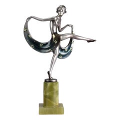 Austrian Cold Painted Art Deco Bronze "Crejo Scarf Dancer" by Josef Lorenzl