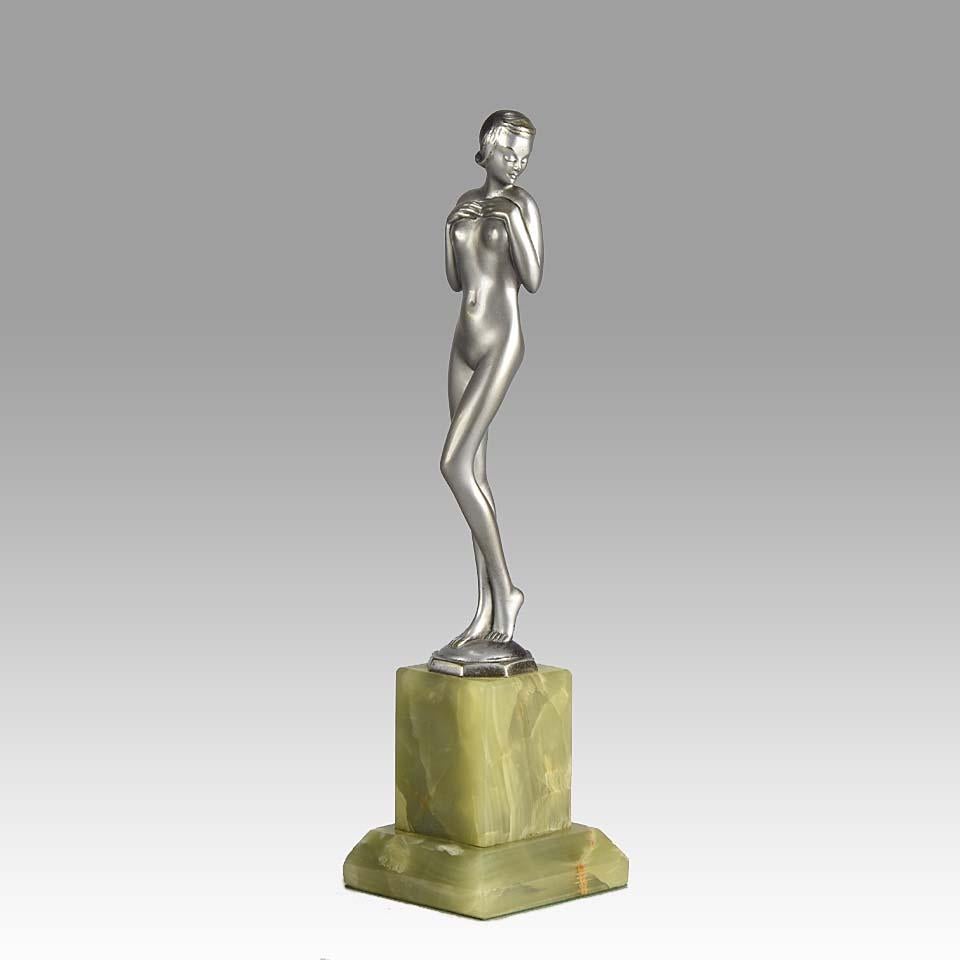 Österreichische Kaltbemalte Art-Déco-Bronze mit dem Titel „Shy Maiden“ von Josef Adolph im Angebot 6