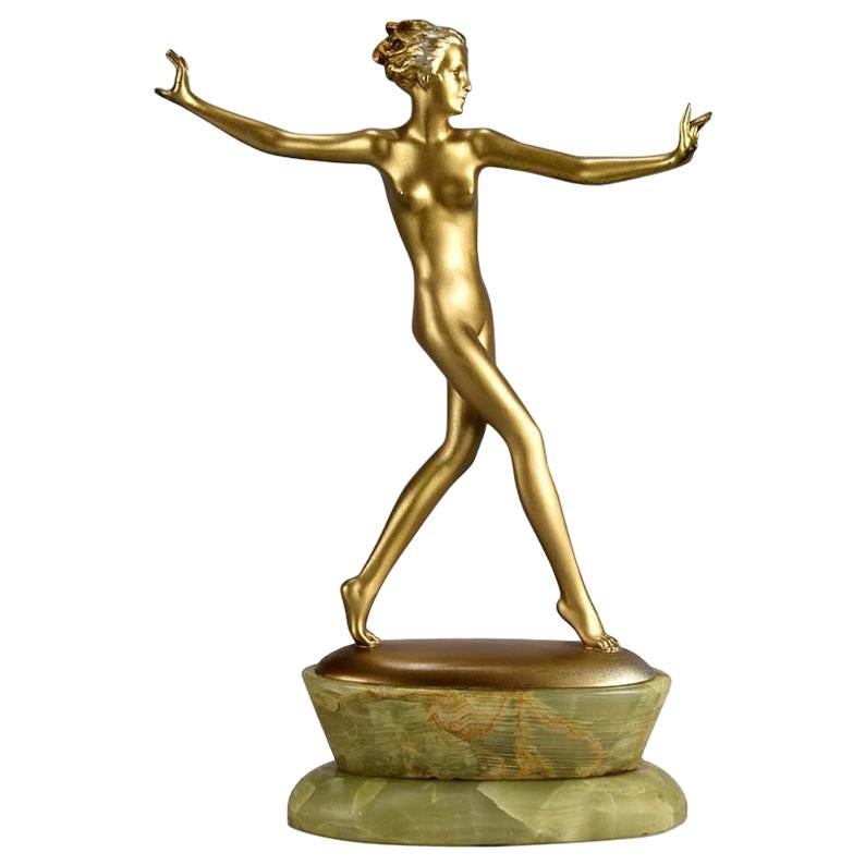 Austrian Cold Painted Art Deco Bronze Figure "Amelia" by Josef Lorenzl