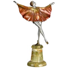 Austrian Cold Painted Art Deco Bronze Figure "Butterfy Dancer" by Josef Lorenzl