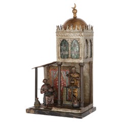 Austrian Cold-Painted Bronze and Marble Figurative Lamp Attributed to Bergman